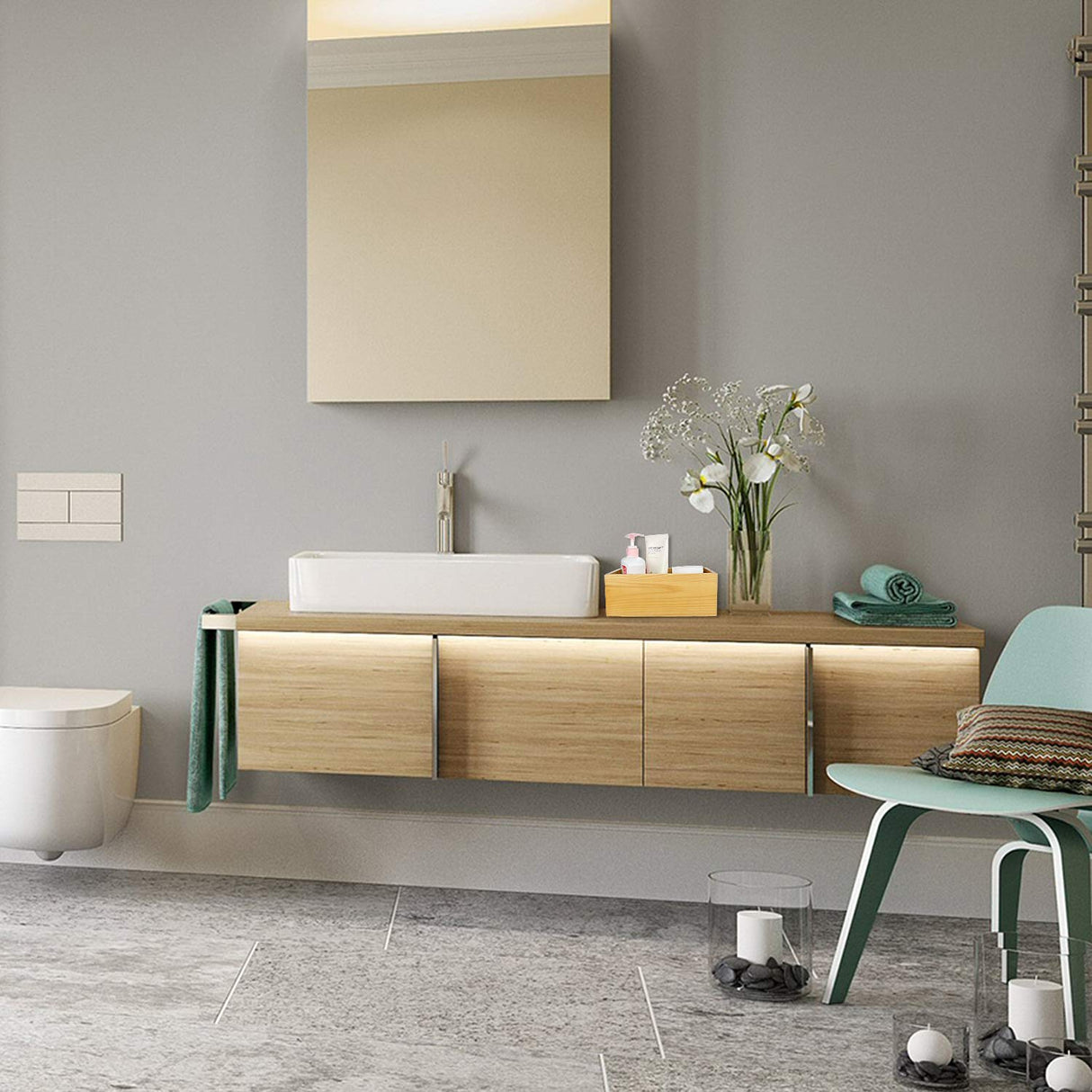 A Selected Pine Wood Organizer Open Box 4 Packs, 6x10 Wooden Storage Container with Handle for Bathroom and Kitchen ASelected