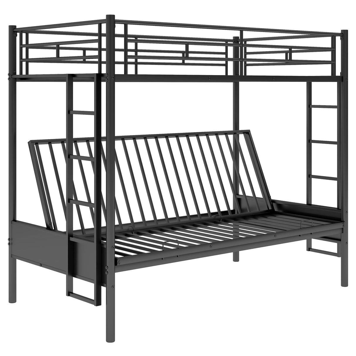 Harper & Bright Designs Twin Over Futon Bunk Bed,Metal Bunk Bed with Futon can Easy Conversion to Twin Over Full Bunk Beds, Futon Bunk Bed with Guardrails and 2 Ladders for Kids Teens, Black Harper & Bright Designs