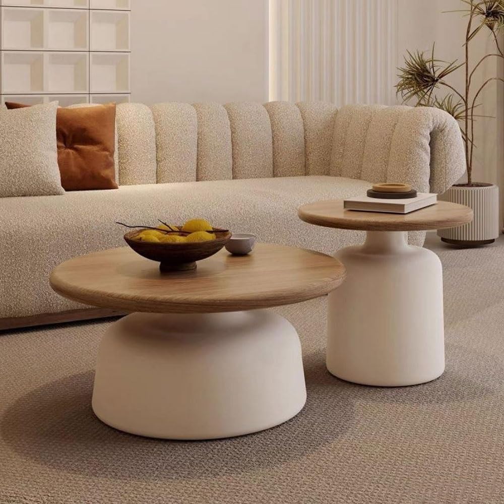 Coffee Table, Cream Style Solid Wood Coffee Table, Living Room Home Small Apartment, Simple Tea Table, Round Coffee Table(C) ROPSHTSF