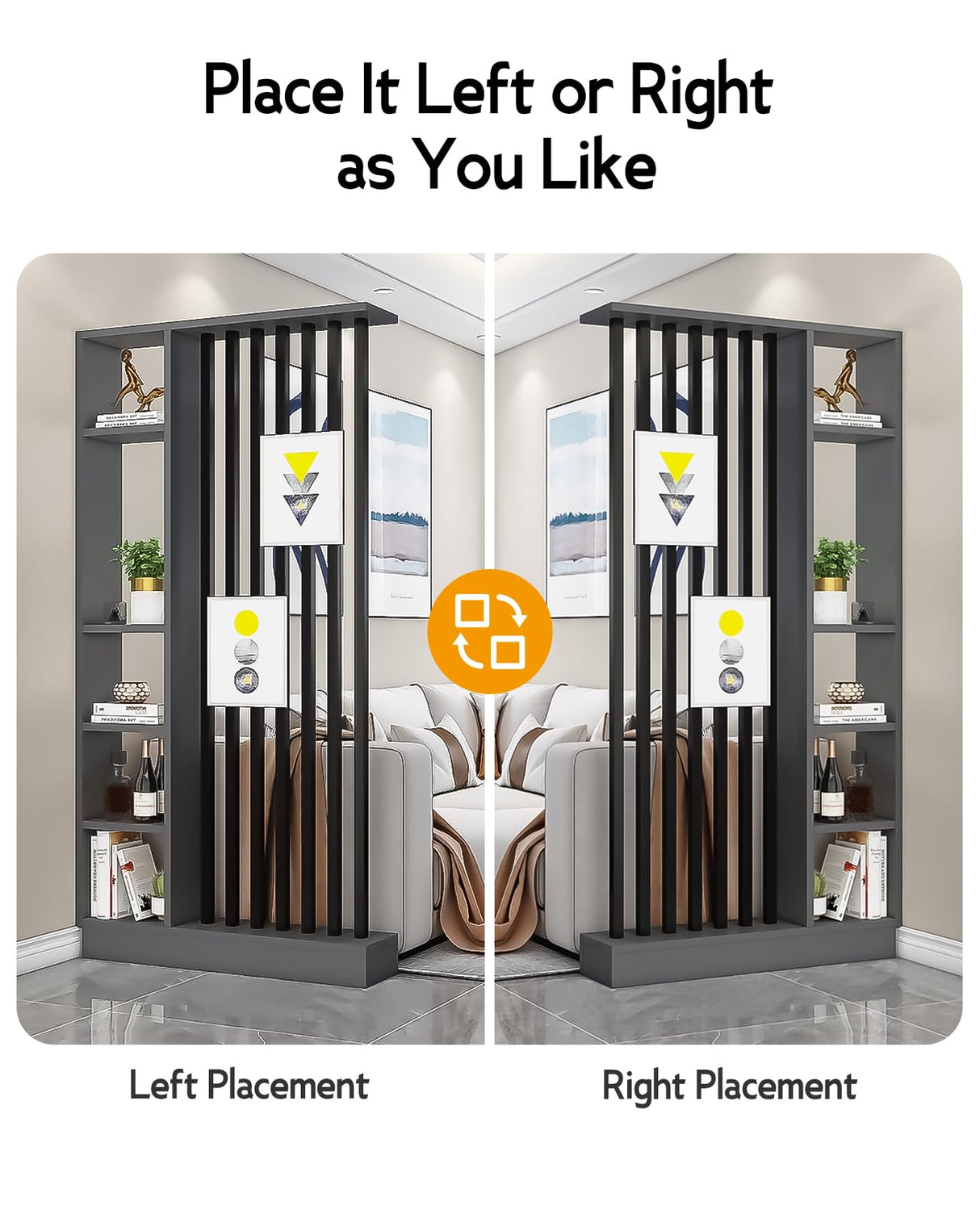 Wall Room Divider, Storage Cabinet Storage Display with Shelves, Modern Freestanding Wood Room Divider Screen, Wall Privacy Screens for Home Decorative (Grey,39.5" L x 9.5" W x 79.5" H) Kavie