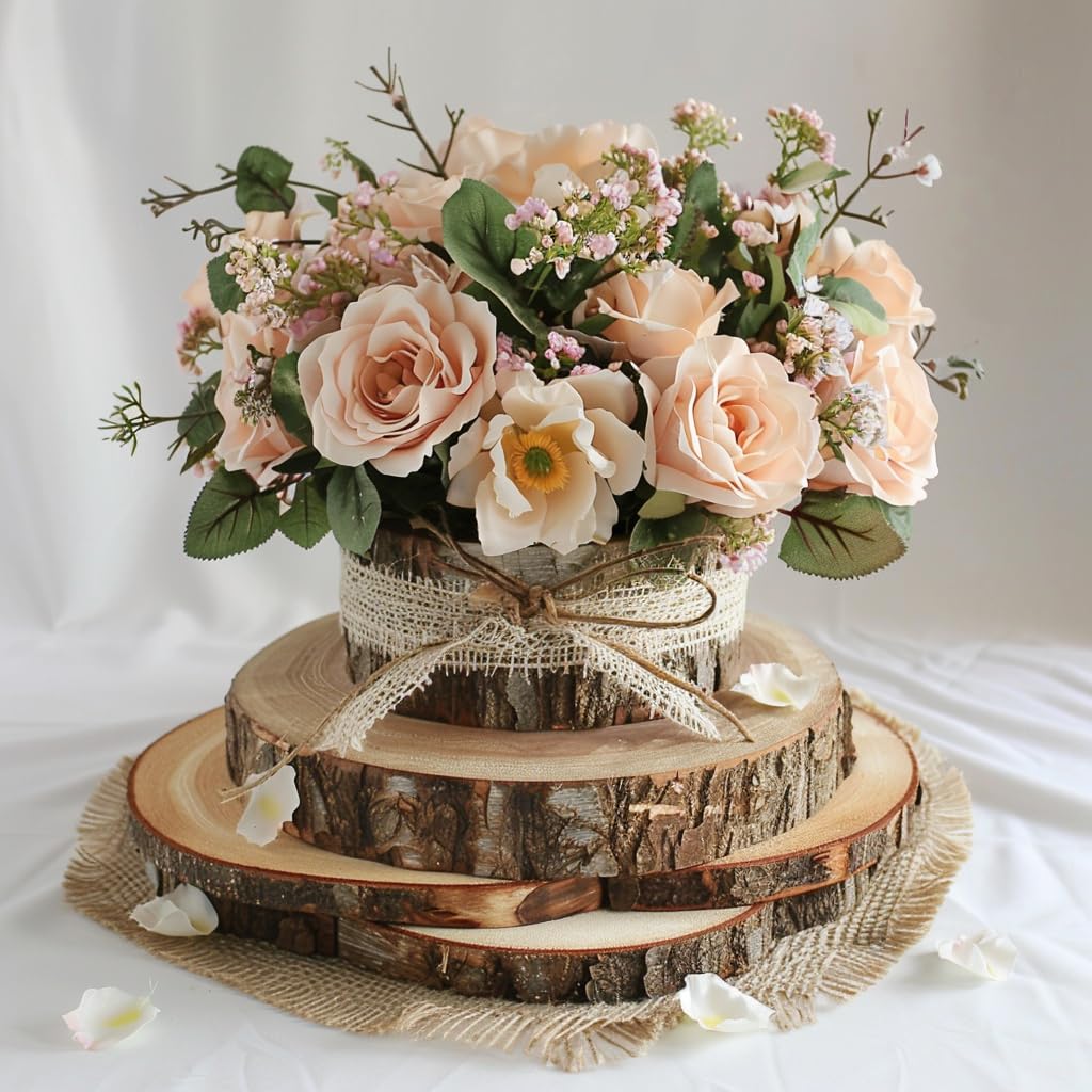 10 Pcs Large Wood Slices for Centerpieces - Rustic Wood Centerpieces for Tables, Natural Wood Slabs, Ideal for Weddings, Crafts, and DIY Projects (8-9 inch) Rochoseng