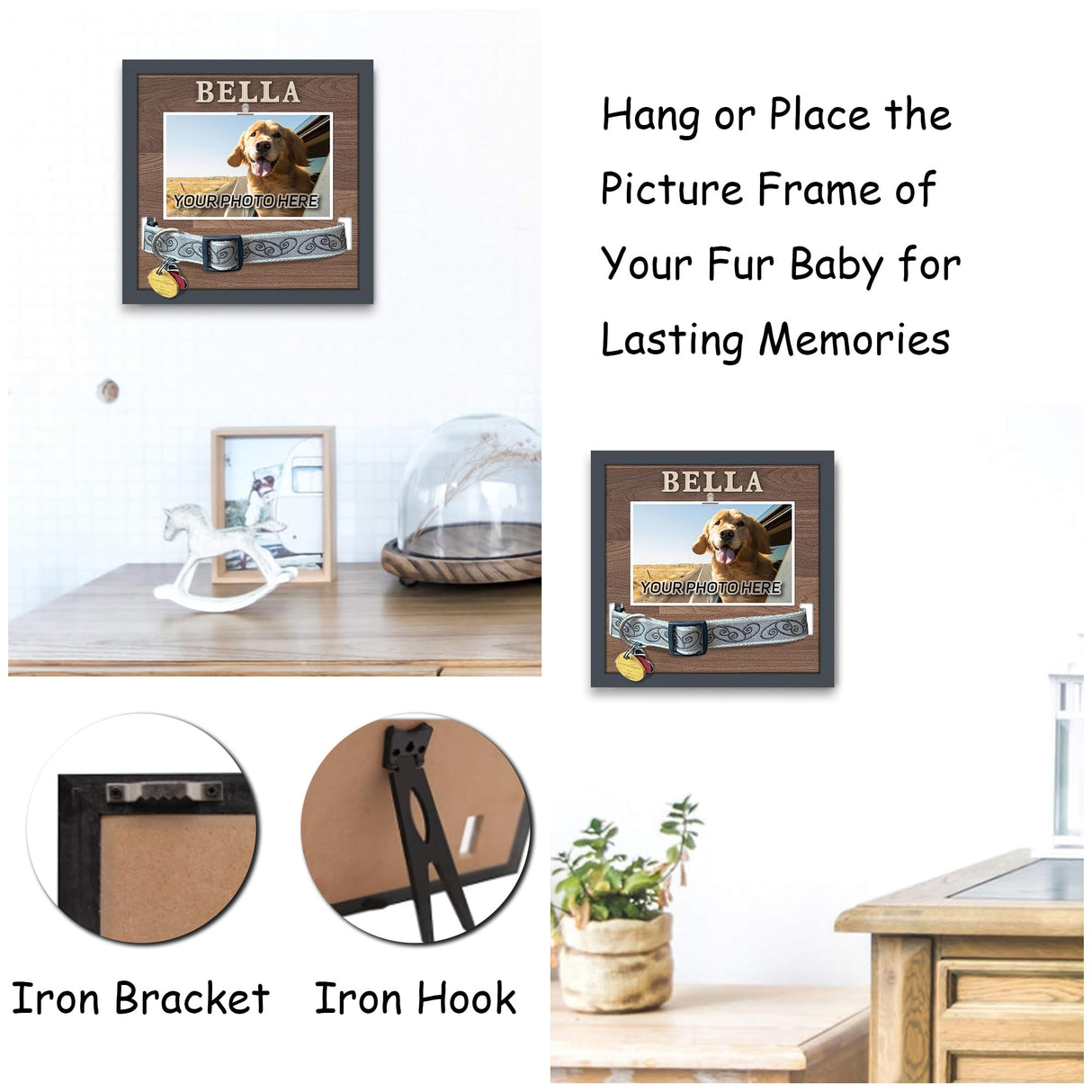 SUPERPAWS Pet Collar Memorial Shadow Box Dog Picture Frame 9.2""x9.2"", Cat or Dog Memorial Gift Pet Sympathy Remembrance Gift Keepsake DIY Name for Multi Sizes Dogs, wood, HN0EPMF-BL10 SUPERPAWS