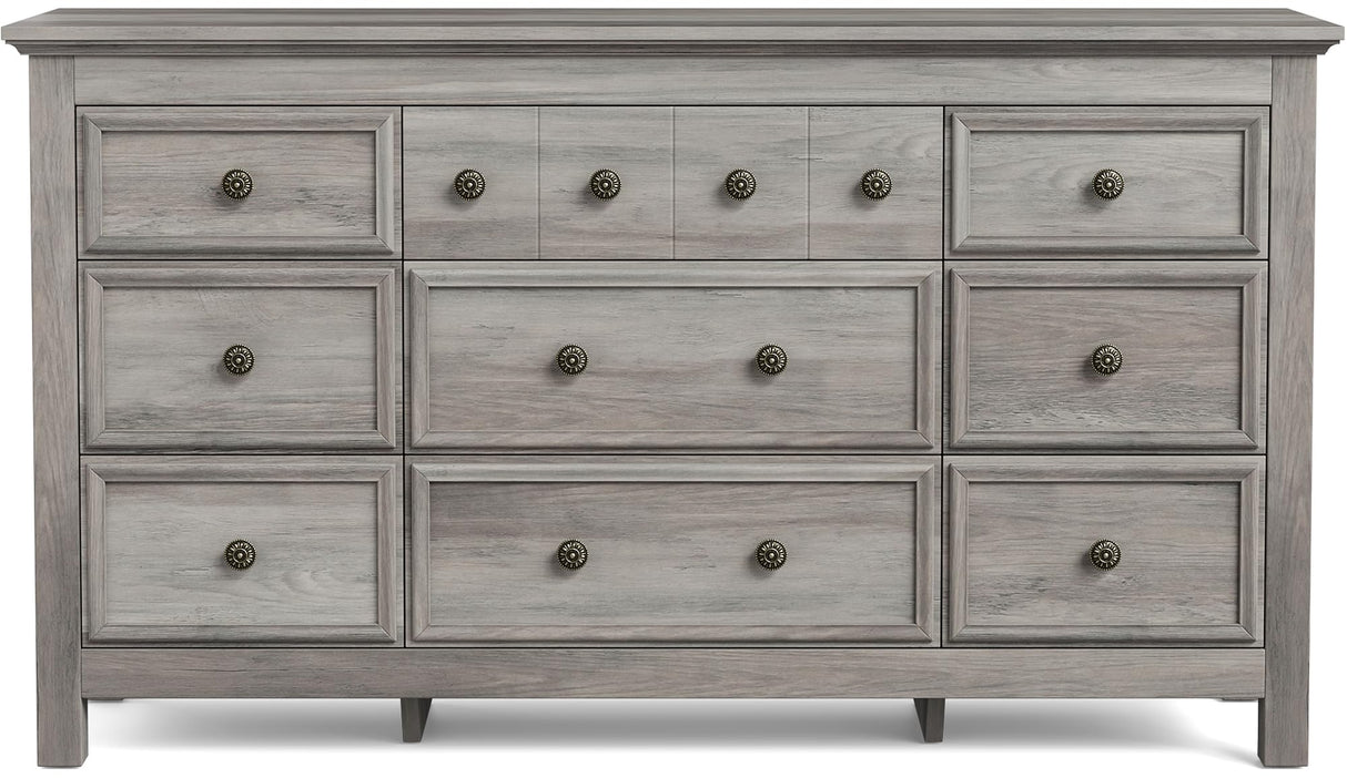 Farmhouse 9 Drawers Dresser for Bedroom, Wood Rustic Wide Chest of Drawers, TV Stand Storage Dressers Organizer for Bedroom, Living Room, Hallway,Gray LGHM
