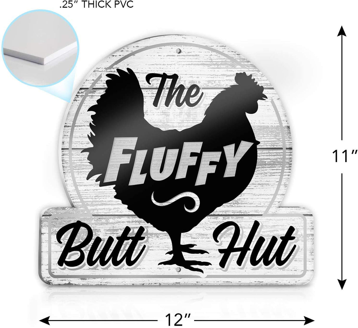 Bigtime Signs Fluffy Butt Hut Chicken Coop Sign - Funny Chicken Coop Decor for Hen Lovers, 12"x11" PVC Durable and Weatherproof - Thoughtful Gift for Chicken Lovers, Hen Feeder and Nesting Box Accent Bigtime Signs