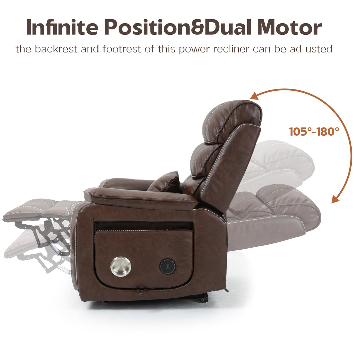 JIKFRIMA Power Lift Recliners Chairs for Elderly Adults Lay Flat Recliner with Heat & Massage, Wireless Charging Device, USB Ports, Cup Holder, Lumbar Pillow, 400Lbs(Faux Leather,Dark Brown) JIKFRIMA