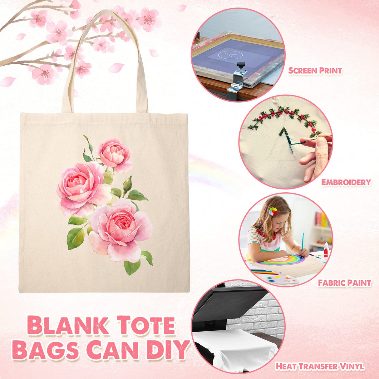 40 Pcs Canvas Tote Bags Bulk Sublimation Blank Canvas Bags Natural Cotton Tote Bags Reusable Grocery Bags Cloth Bags Large Shopping Bag and PTFE Sheet for Iron on Heat Transfer DIY Craft Gift, White Saintrygo