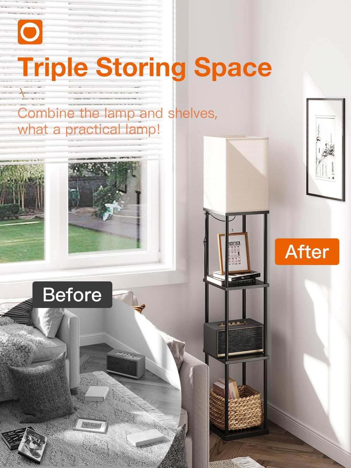 addlon Floor Lamps with Shelves, 4-Tier Modern Shelf Floor Lamp with 3CCT LED Bulb, Display Floor Lamp for Living Room, Bedroom and Office - Black addlon