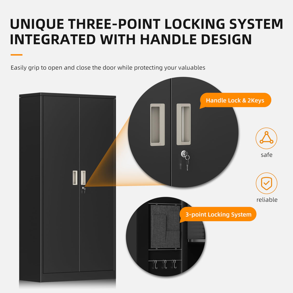 Greenvelly Metal Garage Cabinets with Pegboard,72" Black Steel Storage Cabinet with Doors and Shelves,Tall Tool Cabinet with Looking Doors for Garage,Home Office,Warehouse Greenvelly