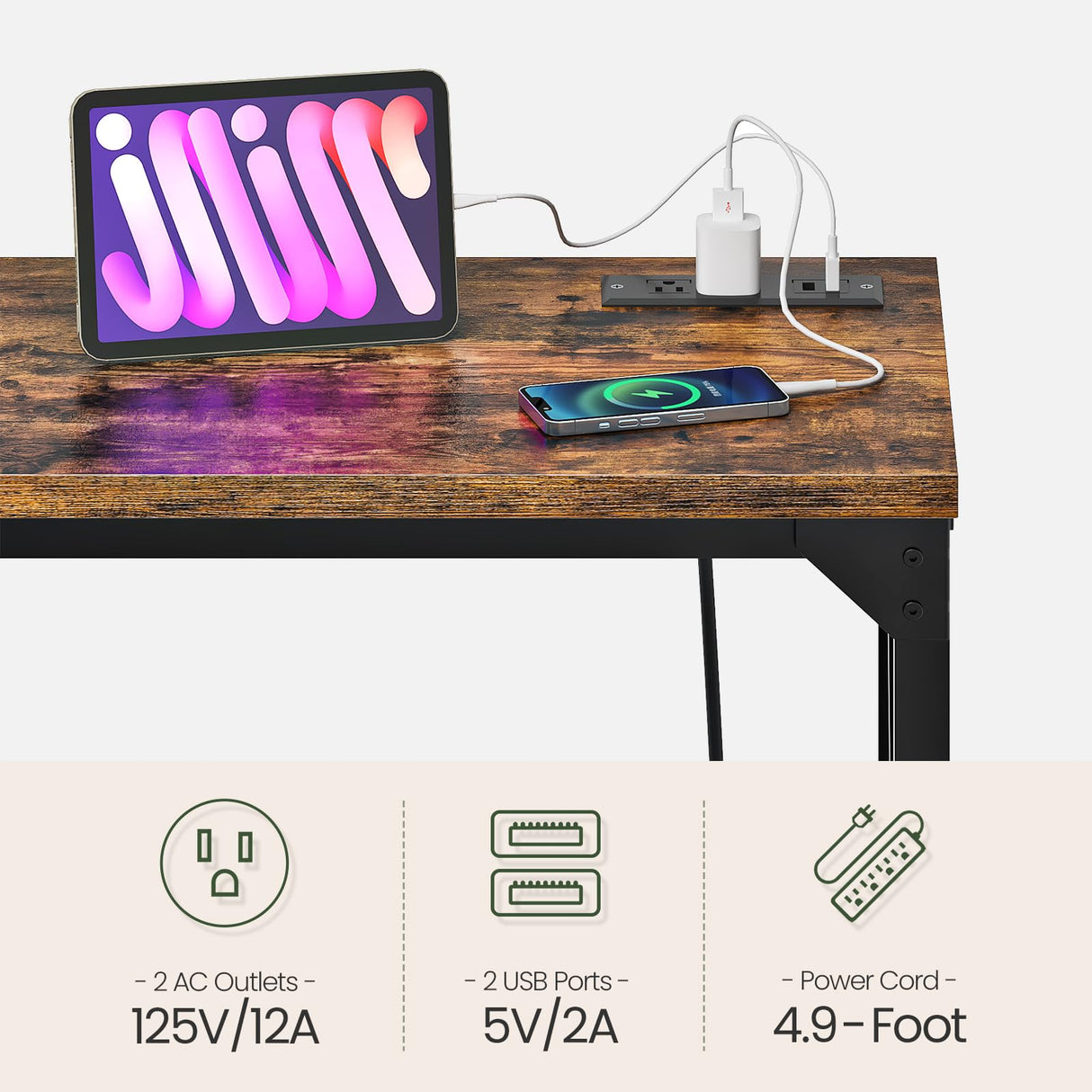 CHOEZON 70.9'' Bar Table, Kitchen Dining Table with Power Outlet and Footrest, Industrial Style, for Pub, Living Room, Rustic Brown and Black TBT08UBF CHOEZON