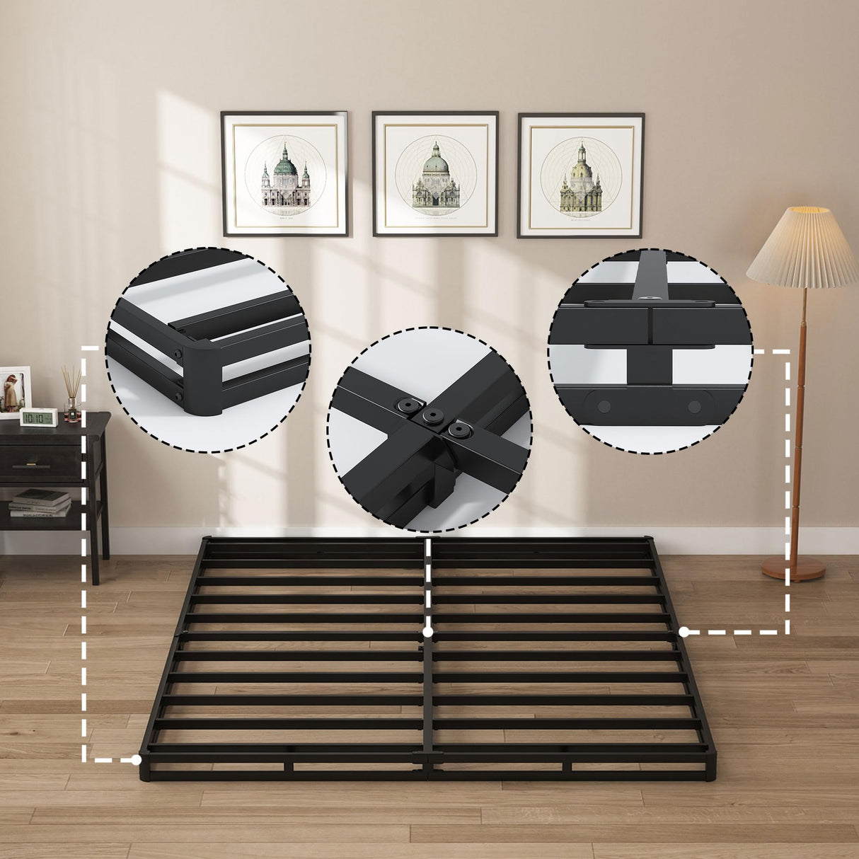 SHOANED Queen Size Box Springs - 3 Inch Low Profile Mattress Foundation No Noise Heavy Duty Metal Basics Bed Base with Clean Fabric Cover, Easy Assembly SHOANED