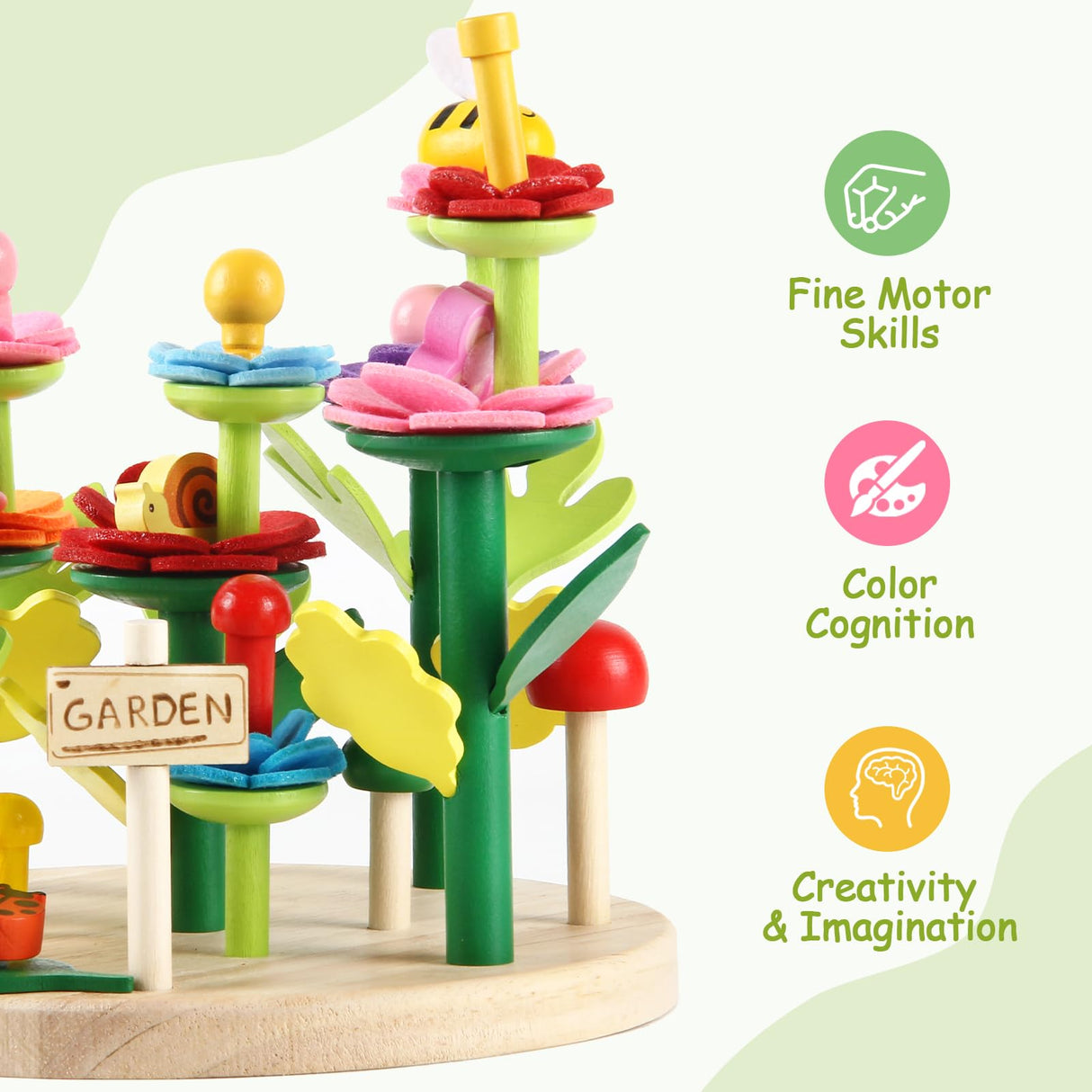 Wooden Flower Garden Building Toys for Kids, STEM Educational Activity Preschool Kit Gift for Boys Girls Age 3 4 5 6 7 Years Old, Stacking Game for Toddlers Build a Bouquet Spring Gifts Gserin