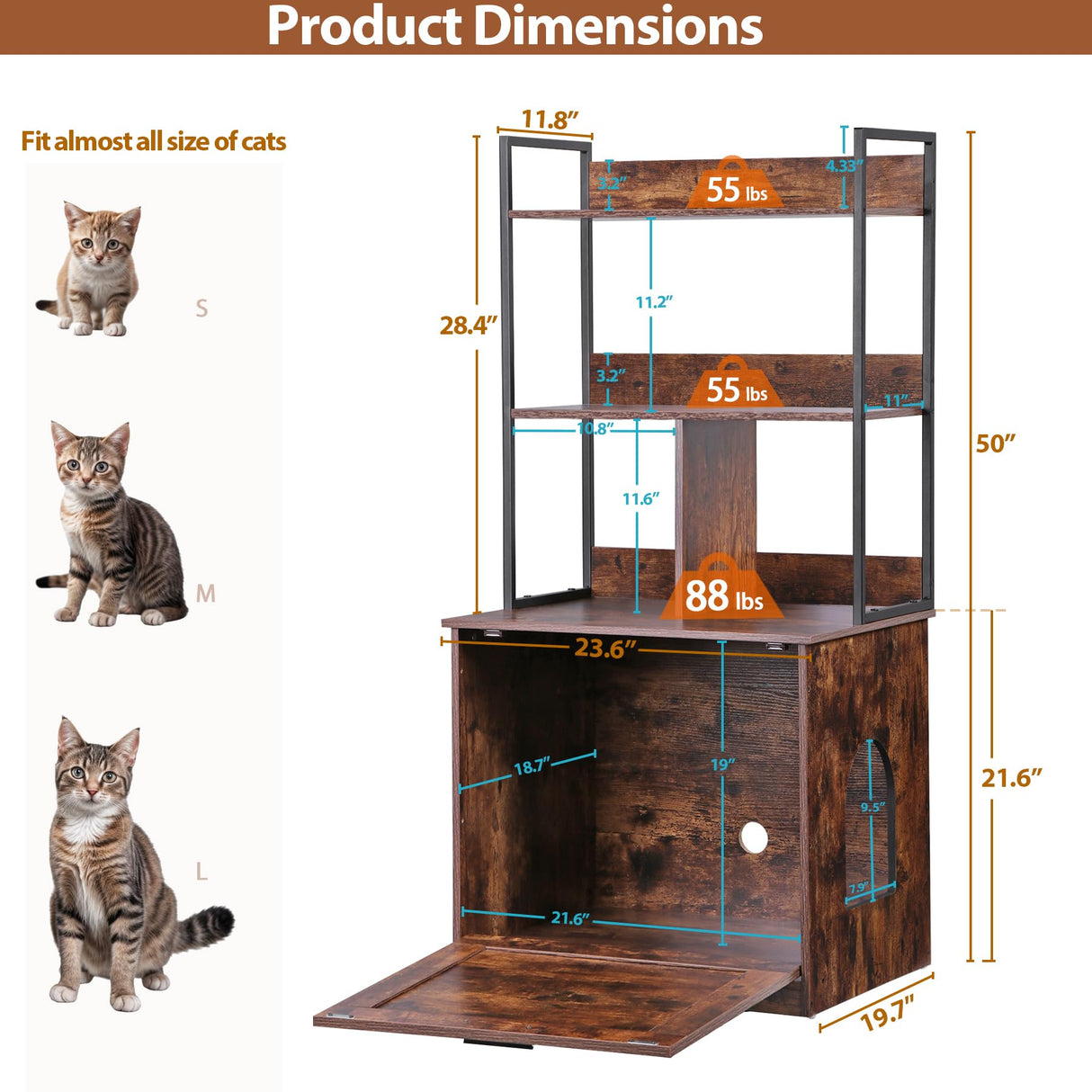 ZENY 2-in-1 Cat Litter Box Enclosure with Storage Shelves, Hidden Cat Litter Box Enclosure Furniture with Entrance (Rustic Brown) ZENY