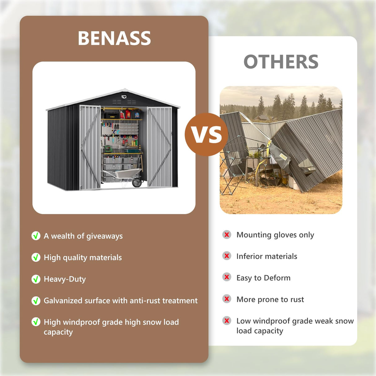 10x8 FT Outdoor Storage Shed, Metal Garden Shed - Tool Storage Sheds with Lockable Doors, Waterproof Outside Storage Building for Backyard, Patio (Black; Floor Not Included) Benass