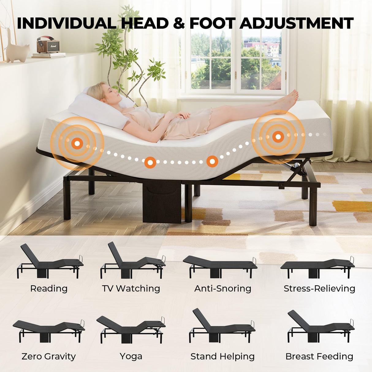 koorlian Adjustable Bed Frame Split King with 5 Height Options, High Thrust Quiet Motors, A&C USB Ports, Independent Head & Foot Incline, 10 Minutes Tool-Free Easy Assembly, Wireless Remote Control koorlian