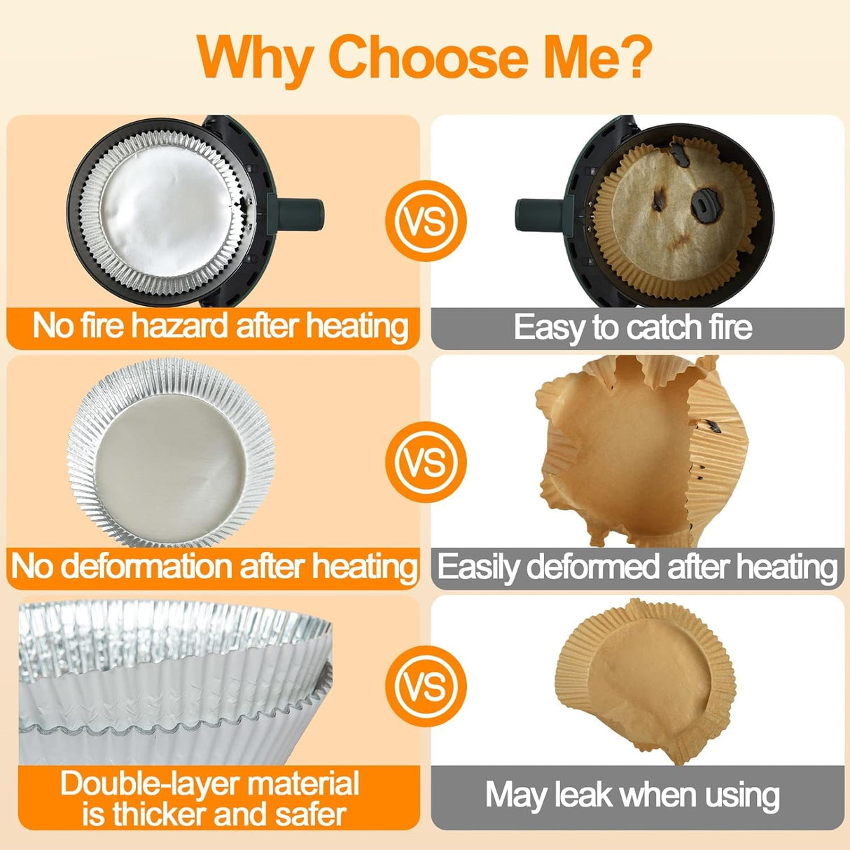 100 PCS Aluminum Foil Air Fryer Liners, Non-stick Air Fryer Disposable Paper Liner, Oil-proof Water-proof Air Fryer Sheets, Food Grade Aluminum Foil for Baking, Frying, Grilling, Roasting Microwave Tonmom