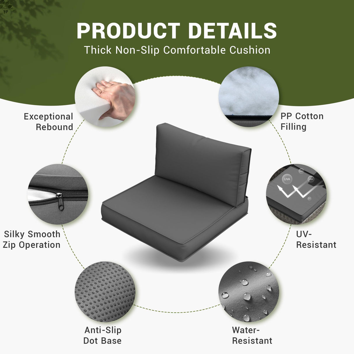 Amopatio Patio Furniture Cushions, Replacement Outdoor Cushions for 4-Seat Patio Furniture, Waterproof Cushions for Outdoor Sectional Sofa Couch(Dark Grey) Amopatio