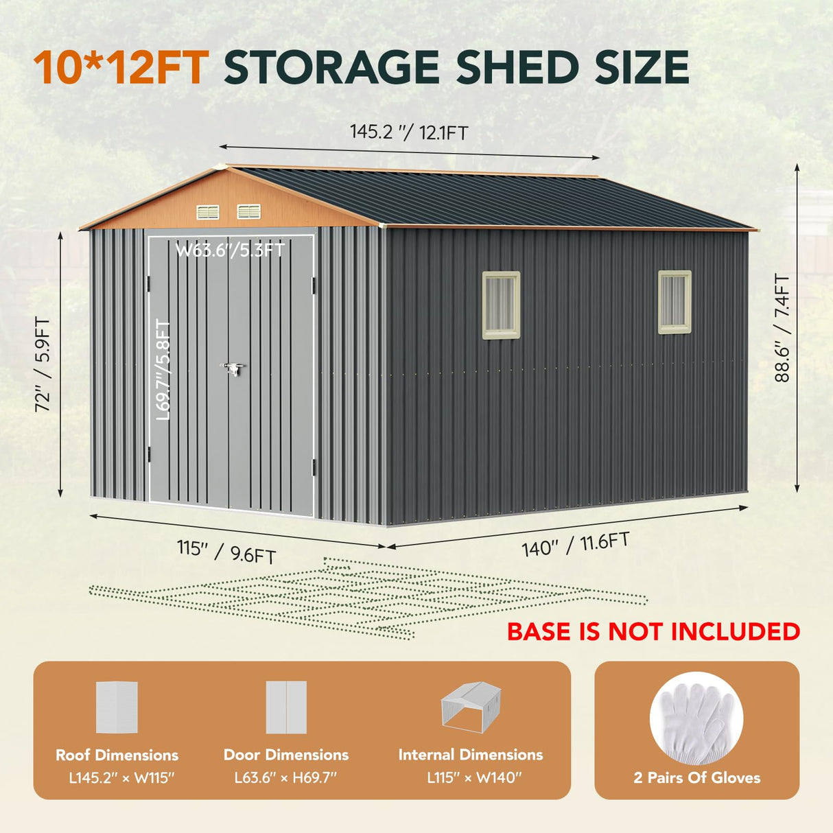10x12x7.4FT Multi-Used Shed & Outdoor Storage Shed with Lockable Doors, Windows and Vents, Extra Large Metal Tool Shed for Garden, Backyard, Patio, Utility, and Various Storage Shed(Matte Gray) Verdeluxe