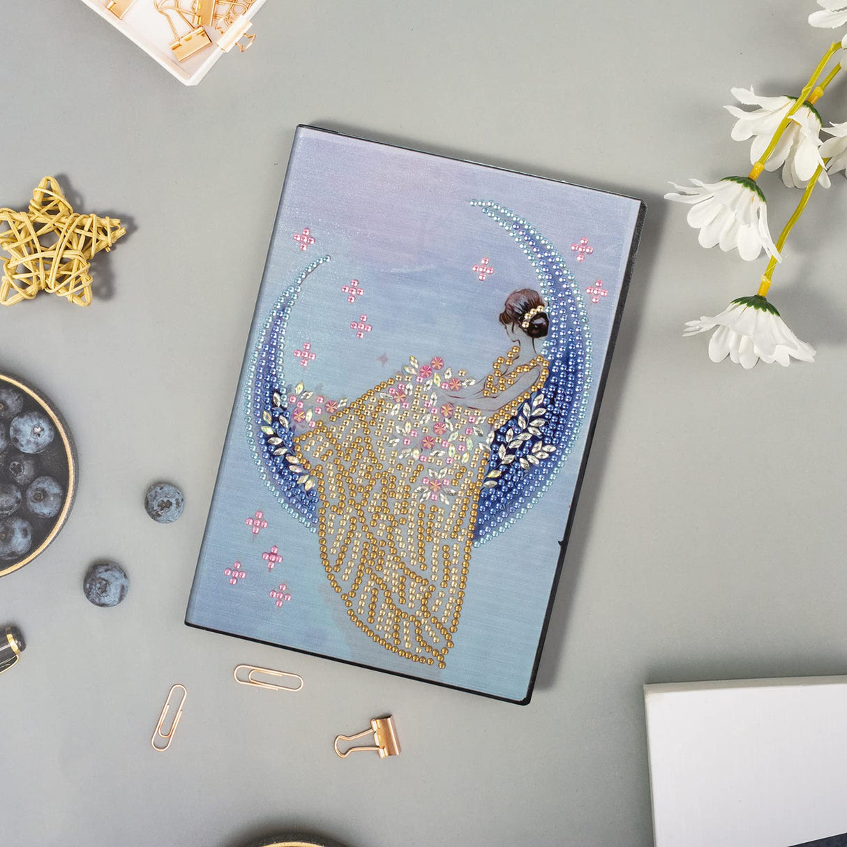 DIY 5D Diamond Art Painting Notebook Kits Moon Fairy Girl Princess Leather Cover Special Shaped Journal Sketchbook Crystal Diamond Art Hardcover Dairy Book Birthday Gift 8.26x5.9IN Generic