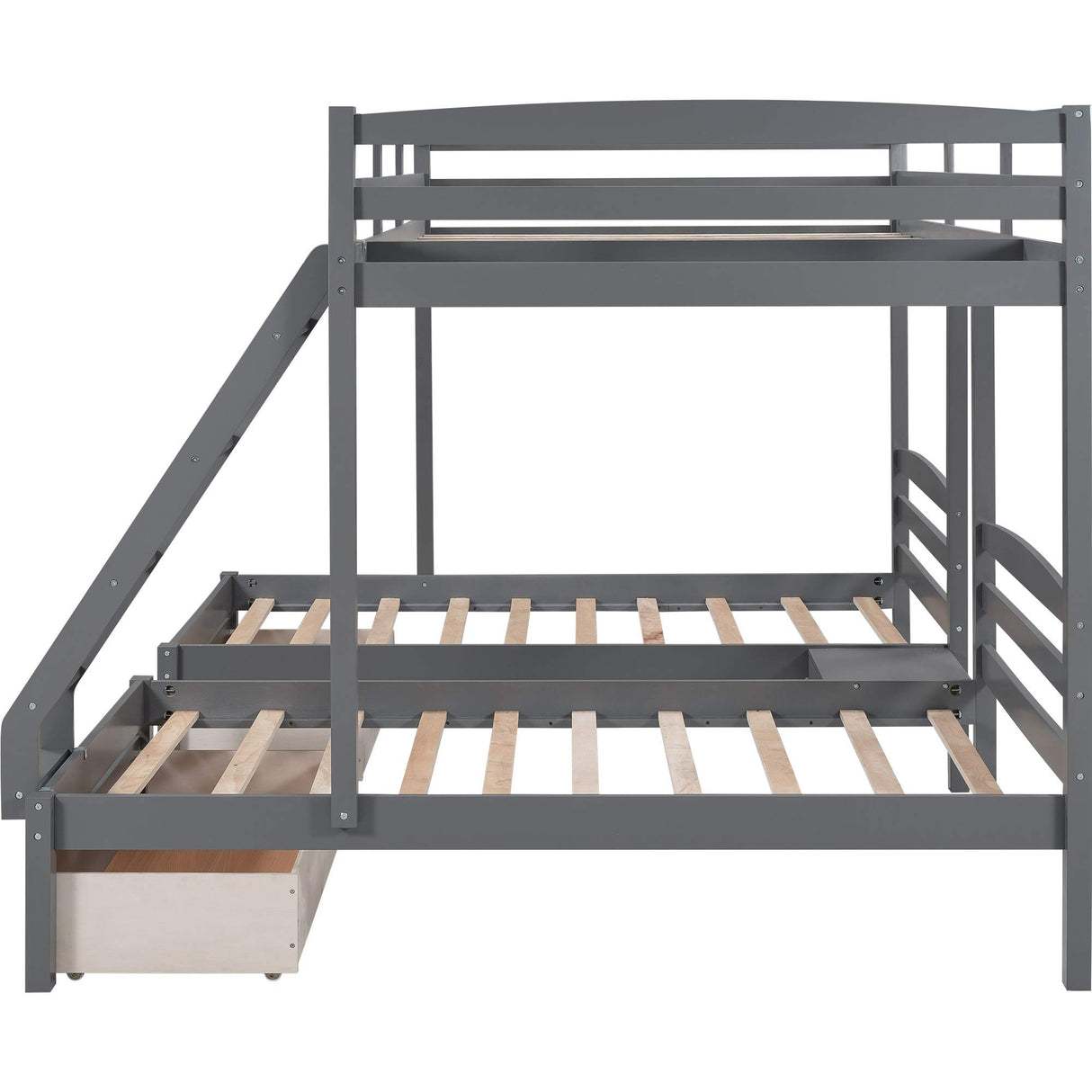 Triple Bunk Bed Full Over 2 Twin Bunk Bed for 3, Wood Triple Bunk Bed with 3 Drawers and Guardrails, 3 Bunk Bed for Teens, Kids, Boys, Girls, Teens, Adults No Box Spring Needed Flieks