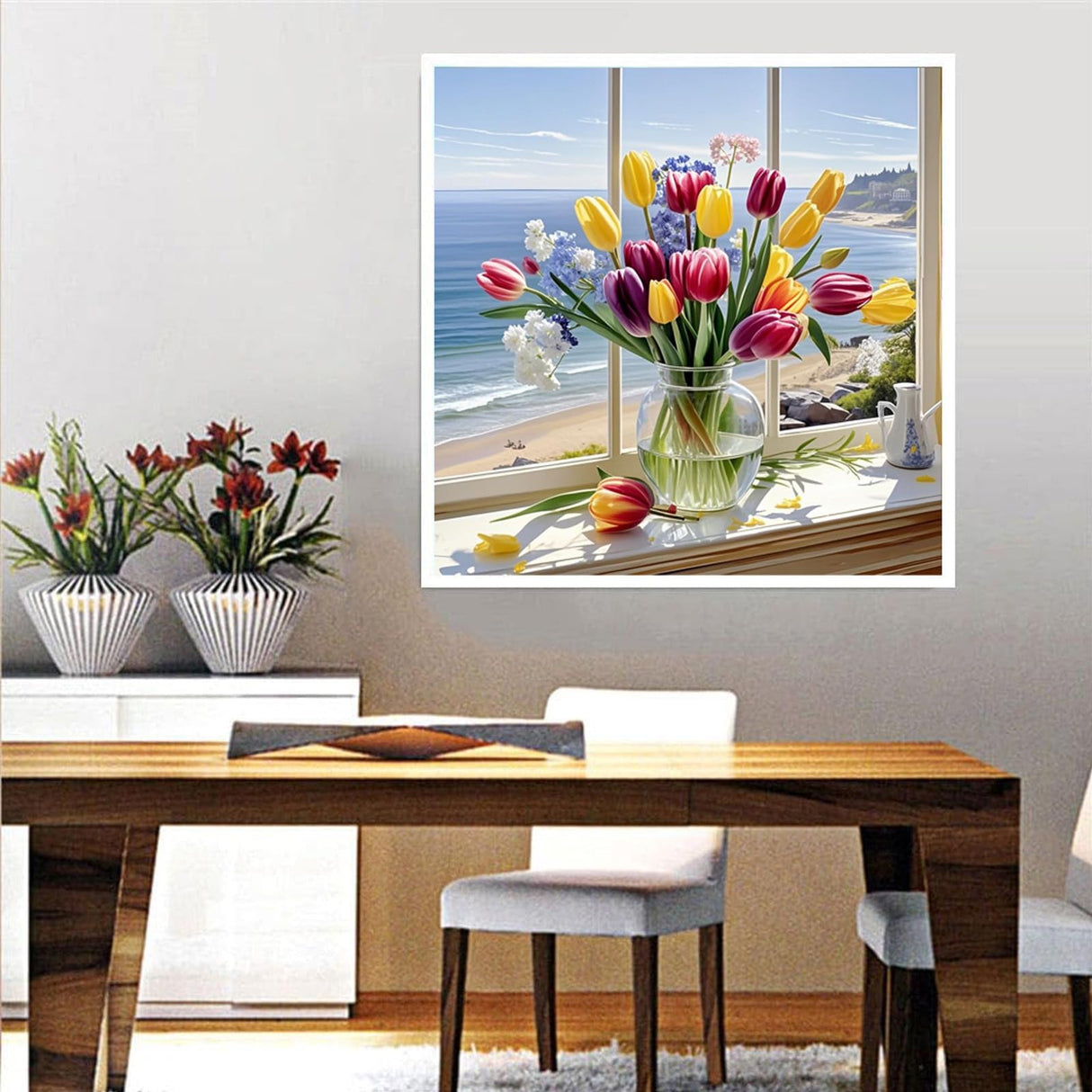 Diamond Painting Kits for Adults,Windowsill Tulip Diamond Art Kits for Beginner,DIY Full Drill Diamond Painting Flower Gem Art and Crafts, 5D Diamond Painting Flowers12x12IN DIYDECORFUN