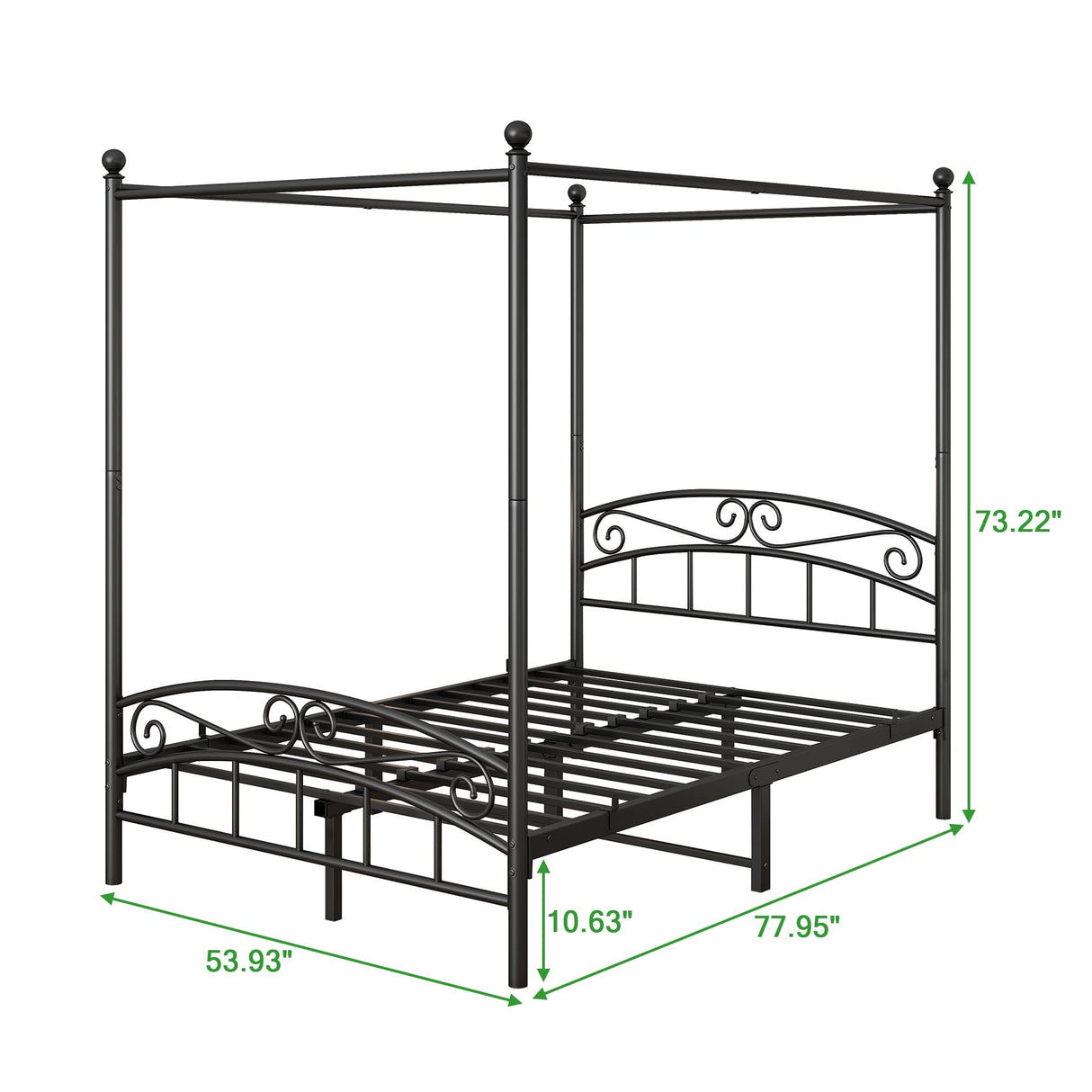 ARFARLY Full Size Bed Frame Four-Poster Metal Canopy Bed Frame Full with Headboard and Footboard Sturdy Slatted Structure No Box Spring Needed Black ARFARLY