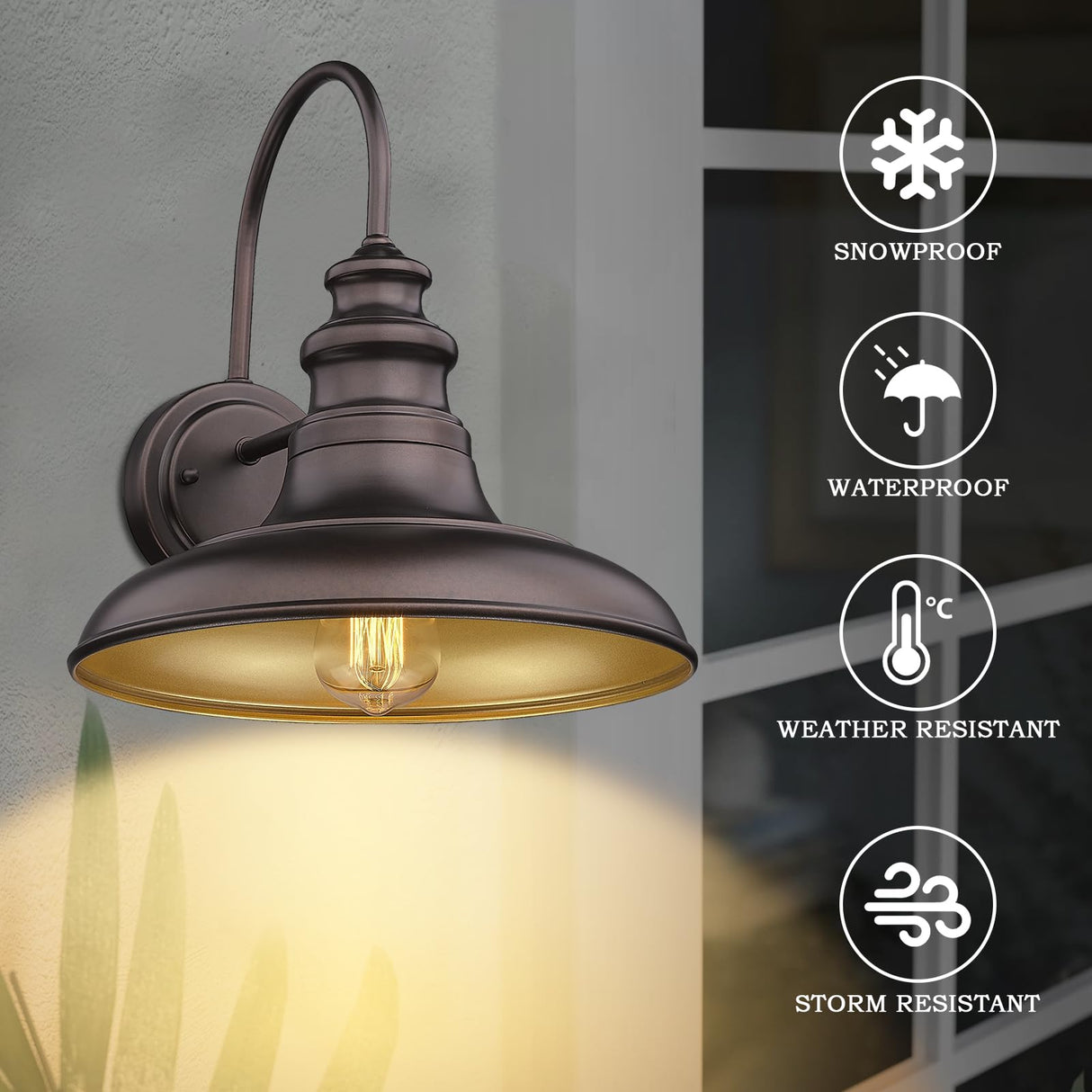 Diyel Outdoor Barn Light Fixture Farmhouse Wall Mount Light Wall Sconce Exterior Wall Lighting Fixture Industrial Bronze Finish Lantern for Porch with Gold Interior, 1Pack, RZ004 ORB Diyel