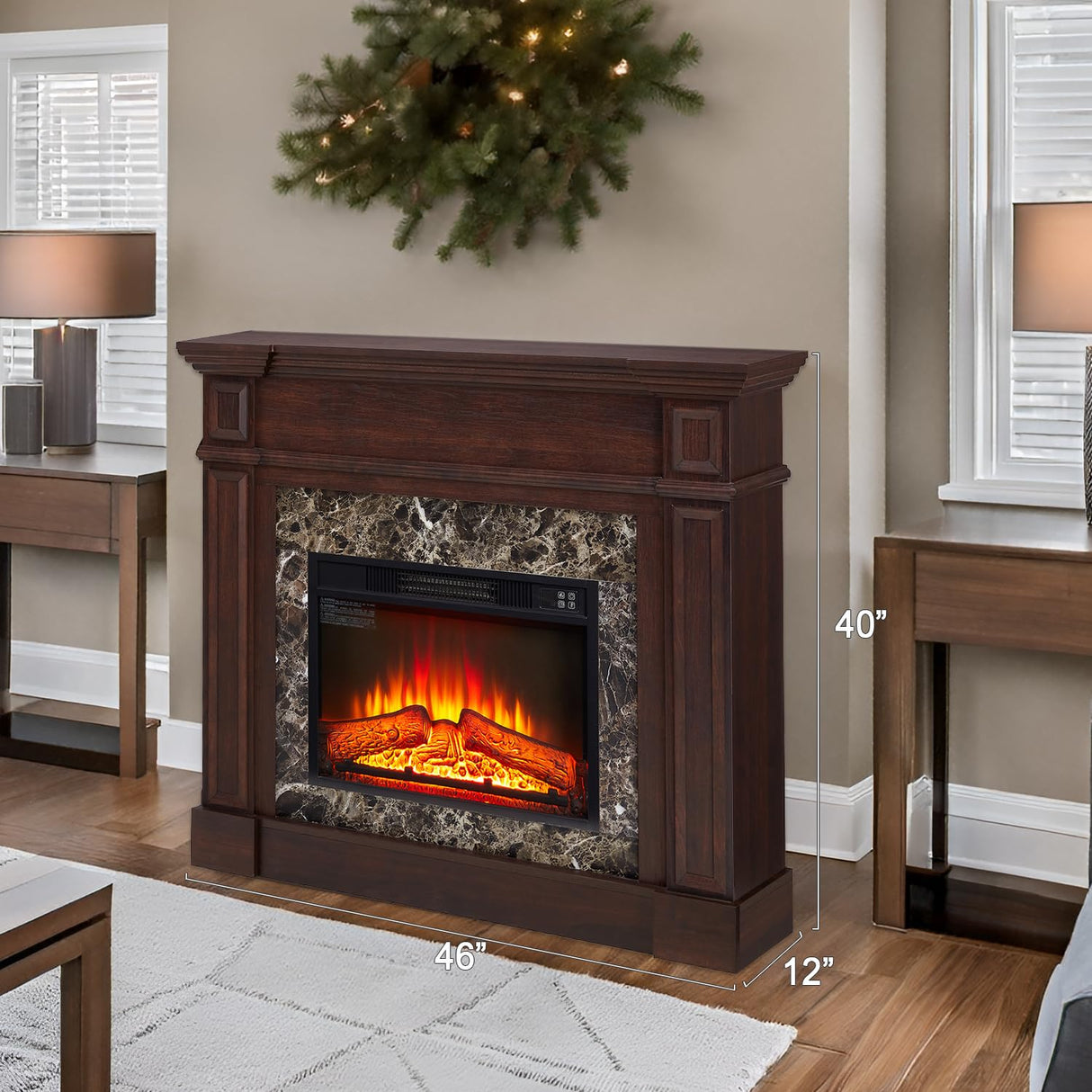 46" Large Electric Fireplace with Mantel, 40" H Tall Fireplace TV Stand, Freestanding Electric Fireplace Heater with Adjustable Flame, Remote Control Fire Place Mantel for Living Room (Walnut) PUTESTEVE