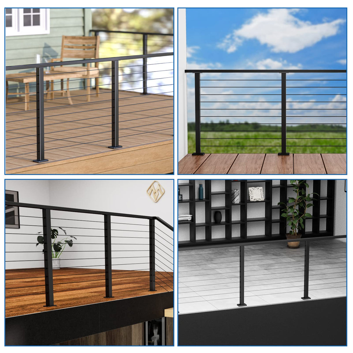 Muzata Black Cable Railing Post 36 Inch 36"x2"x2" Level Drilled Surface Mount T304 Stainless Steel Cable Railing System Kit Indoor Outdoor with Paper User Guide PS02 BH4S Muzata