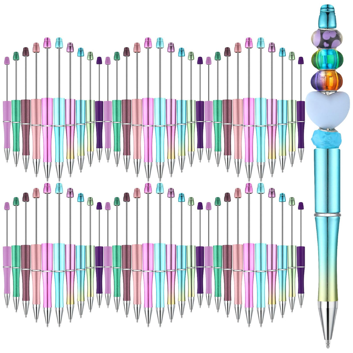 Kosiz 60 Pieces Plastic Beadable Pen Bead Ballpoint Pen Black Ink Beaded Pens for Kids Students Presents Office School Supplies (Mermaid Colors, Classic) Kosiz