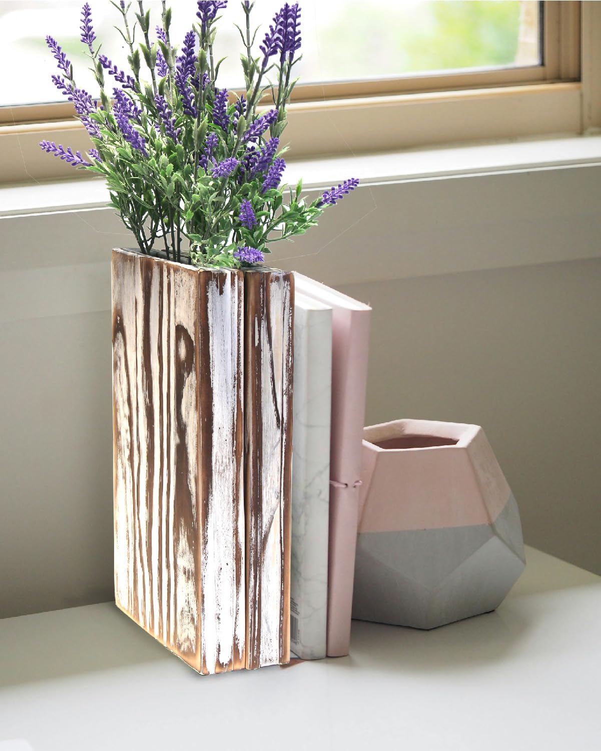 MHYGJQA Wood Wall Planter for Indoor Plants,2 Pack Handmade Torched Wood Wall Decor for Dried Flowers and Faux Greenery Plants,Modern Farmhouse Wall Vase Bathroom,Bedroom,Living Room(Weathered White) MHYGJQA