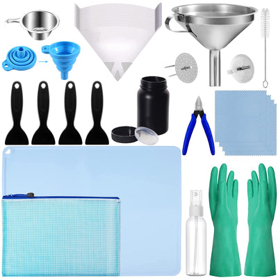 LCD 3D Printer Accessories Resin Tool Kit Includes Stainless Steel Funnel, Resin Filter, Silicone Pad, Photosensitive Resin Bottle, Basic Tools for SLA/DLP Printing