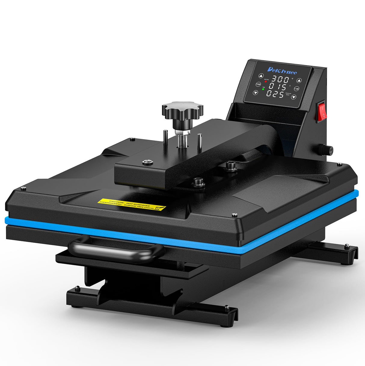 Delclynee Auto 15"x15" Heat Press Machine with Automatic Press and Release, Slide Out Lower Platen, Adjustable Pressure with Pressure Readout, Digital Industrial Clamshell Sublimation Printer (Black) Delclynee