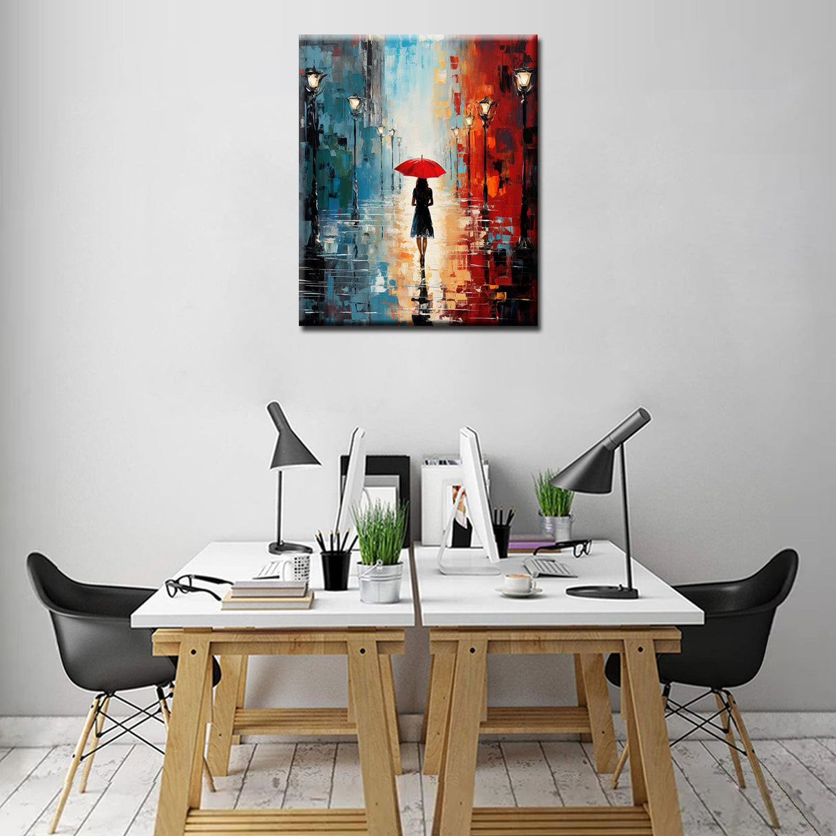 Fashion Girl Under Red Umbrella Paint by Numbers Kits with Brushes and Acrylic Pigment Graffitic Oil Painting for Adults, Lively Street Arts Crafts Project Home Decor Gifts 16''x20''( Framedless) TUMOVO