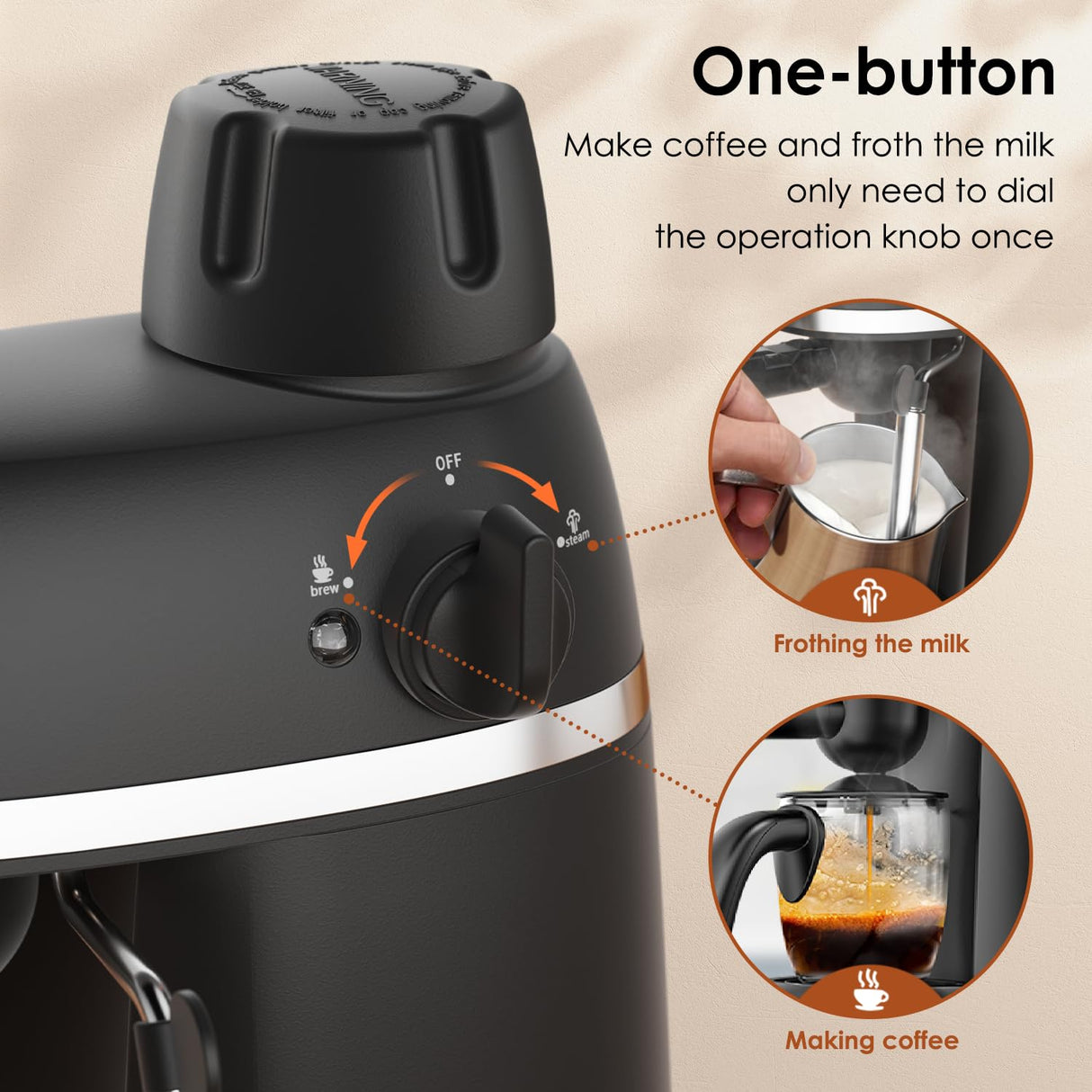 SOWTECH Coffee Machine, 3.5 Bar Espresso Cappuccino Machine with Milk Frother, 1-4 Cup Portable Coffee Maker for Latte, Cappuccino, 800W, Black SOWTECH