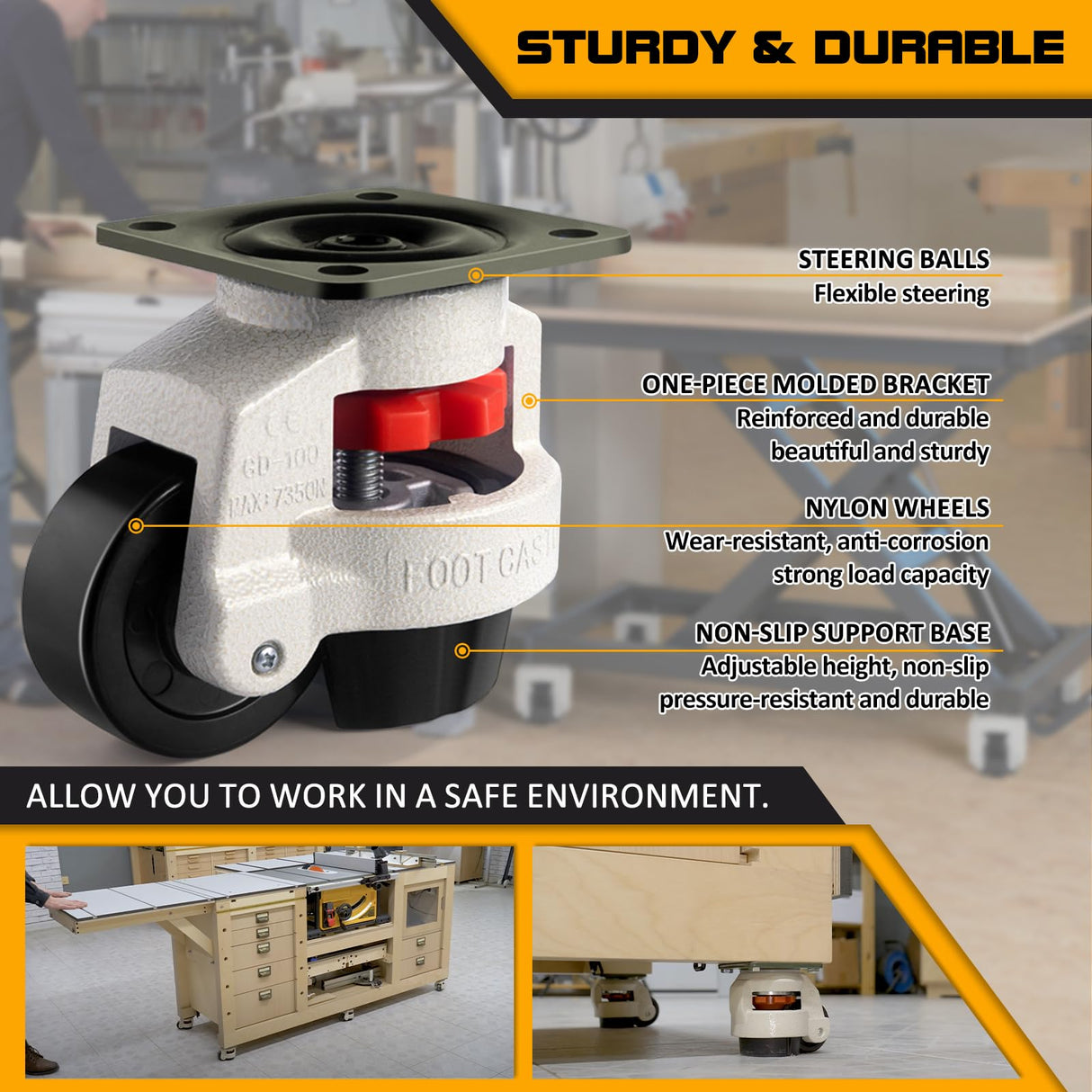 Leveling Casters Retractable Heavy Duty of 440 Lbs Set of 4,Height Adjustable Machine Leveling Feet Plate Castors for Workbench, Heavy Furniture,Machine Equipment(1.5 INCH) QIDSJCCBD