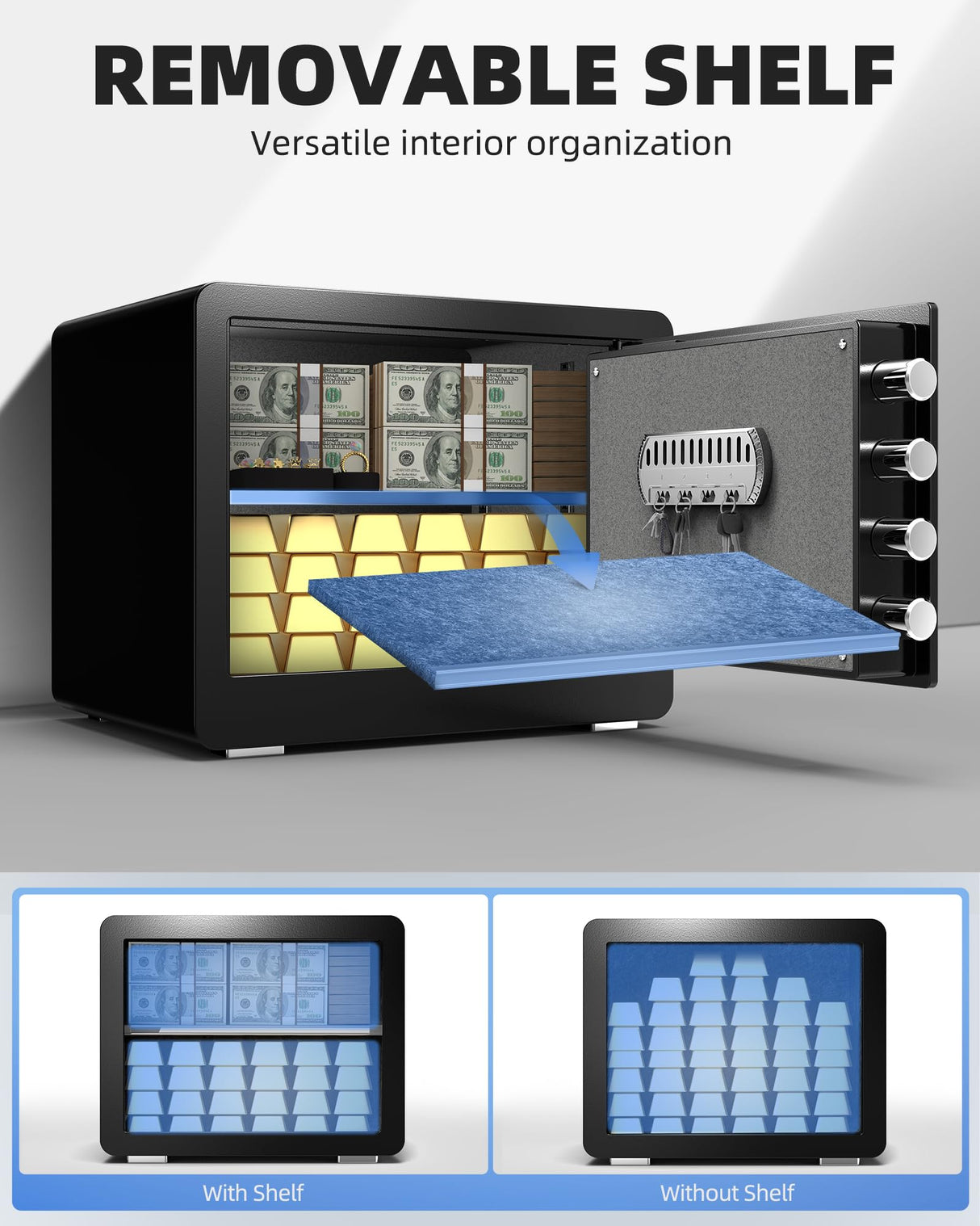 DAYI Safe Box, 1.4 Cubic Feet Home Safe with Fireproof Waterproof Bag, Security Safe Box for Money Cash Valuables, Digital Electronic Keypad, Dual Alarm System, Removable Shelf - D-35 DAYI