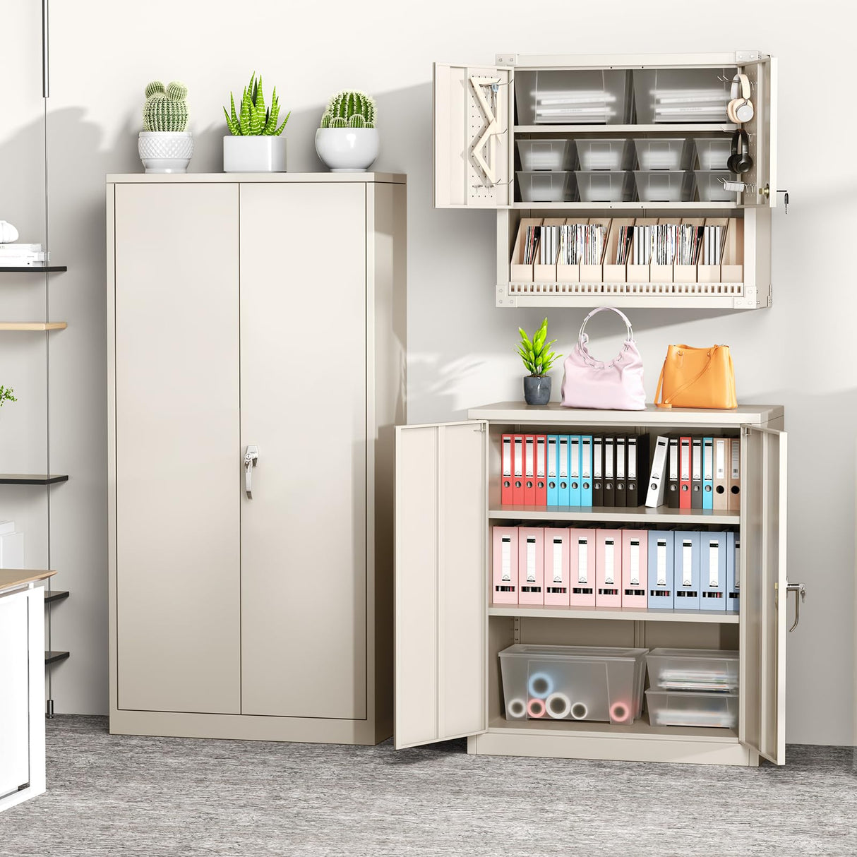 Greenvelly Metal Storage Cabinet with Doors and Shelves,Lockable Storage Cabinet for Office, 36” Gray Metal Utility Cabinet Garage Cabinets, Lockable File Cabinet for Home Office, Garage, Kitchen Greenvelly