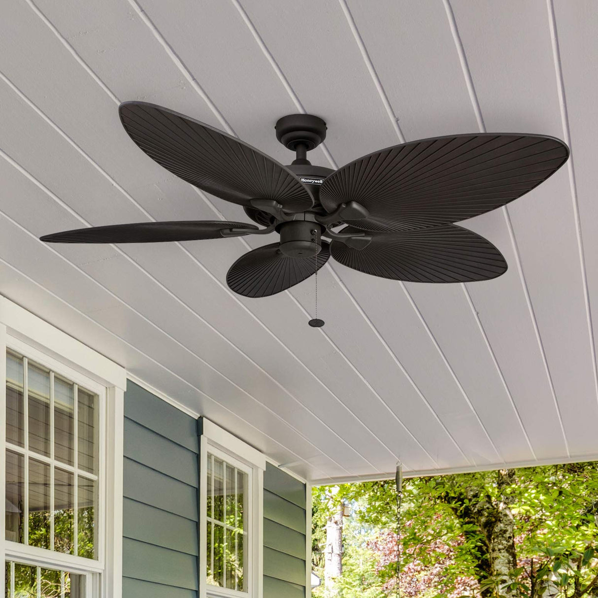 Honeywell Ceiling Fans Palm Island, 52 Inch Tropical Indoor Outdoor Ceiling Fan with No Light, Pull Chain, Three Mounting Options, 5 Palm Leaf Blades, Wet-Rated - 50207-01 (Bronze) Honeywell Ceiling Fans