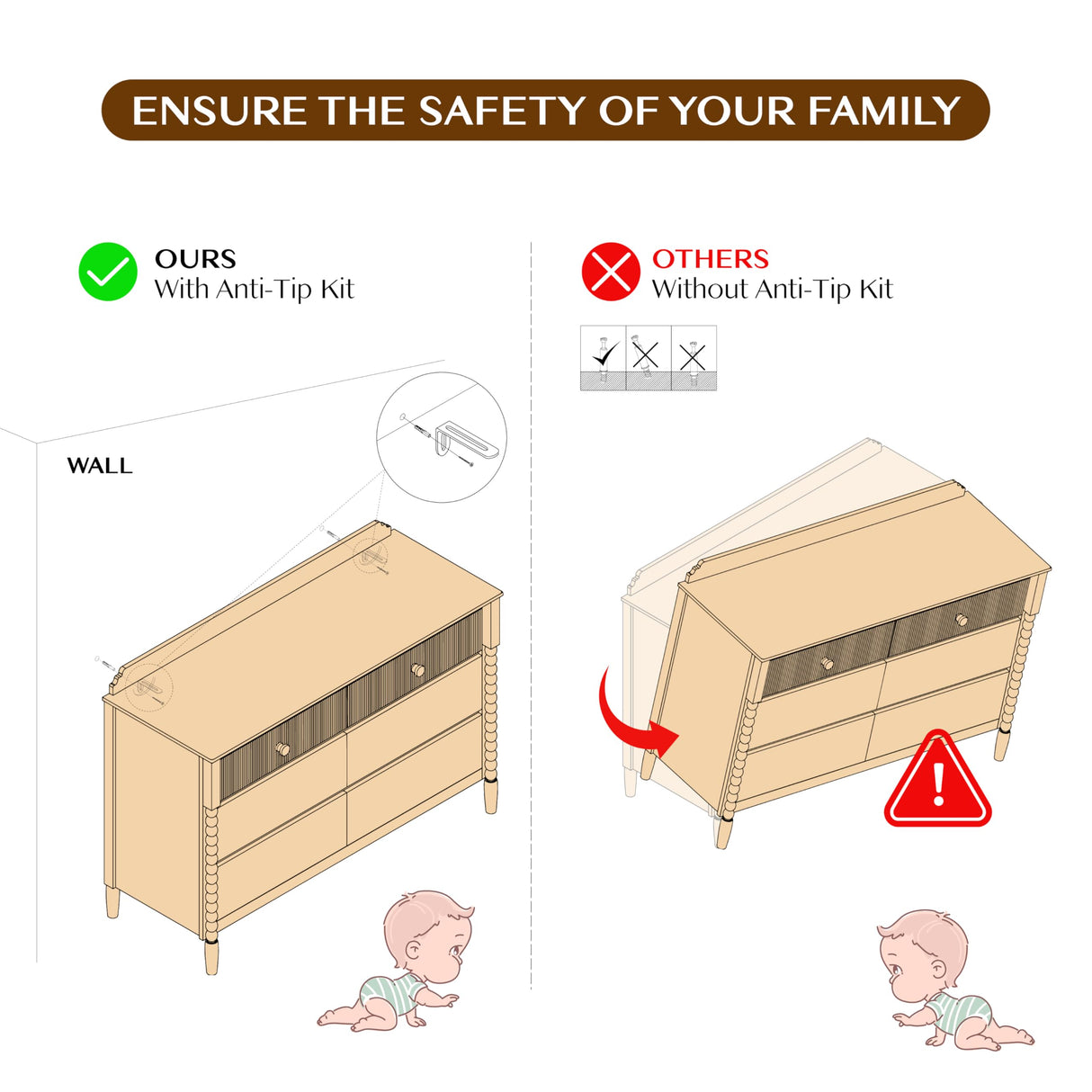 JOINICE 6 Drawer Dresser, Kids Dresser with Storage, Wide Chest of Drawers for Nursery, Wood Large Drawer Organizer Cabinet for Bedroom, Living Room, White JOINICE