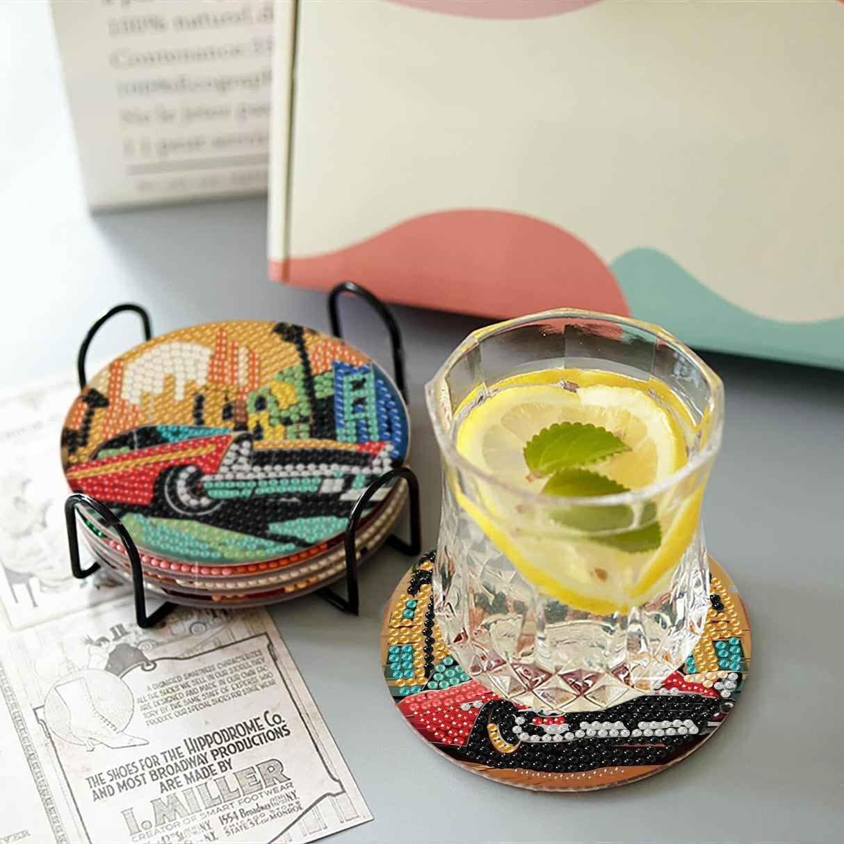 8 Pcs Car Diamond Painting Coasters Kits with Holder,DIY Diamond Art Coaster Kits for Adults,Diamonds Coasters Craft Supplies for Home Decor Gifts YarnMate