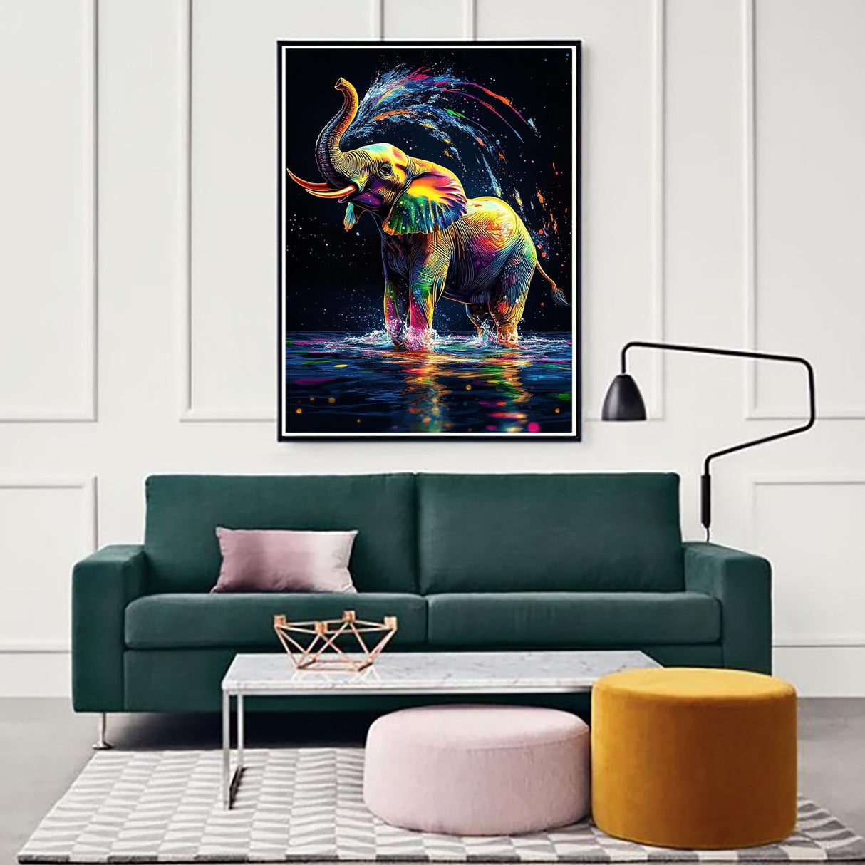 Zariocy 5D Diamond Art Kits for Adults Elephant playing in water, DIY Diamond Painting Art Animal Round Full Drill Crystal Diamond Embroidery Paintings Arts Craft for Home Office Wall Decor 12x16 inch Zariocy