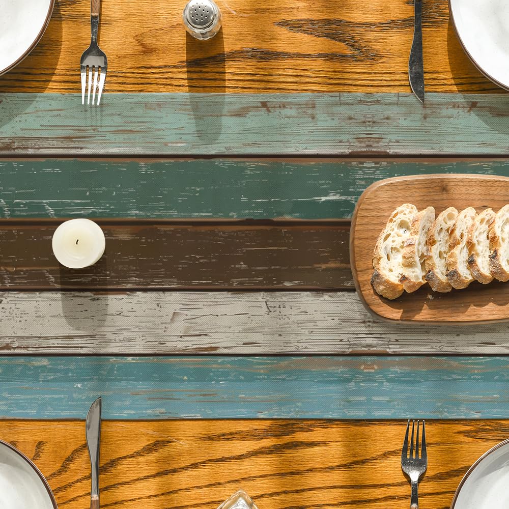 Artoid Mode Green Retro Rustic Wood Texture Table Runner, Seasonal Spring Kitchen Dining Table Decoration for Home Party Decor 13x72 Inch Artoid Mode