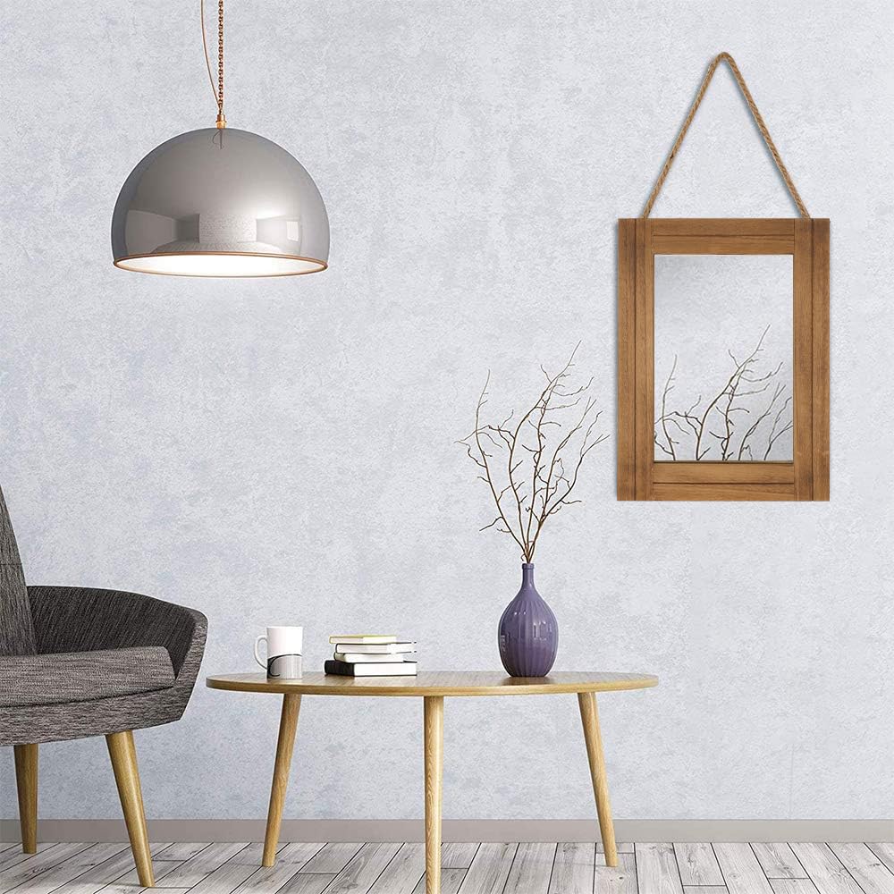 DECORKEY Rectangle Wall Mirror for Bathroom, Distressed White Wood Decor with Hanging Rope for Rustic Home Decor, Vanity, Living Room 12"×16"(Wooden) DECORKEY