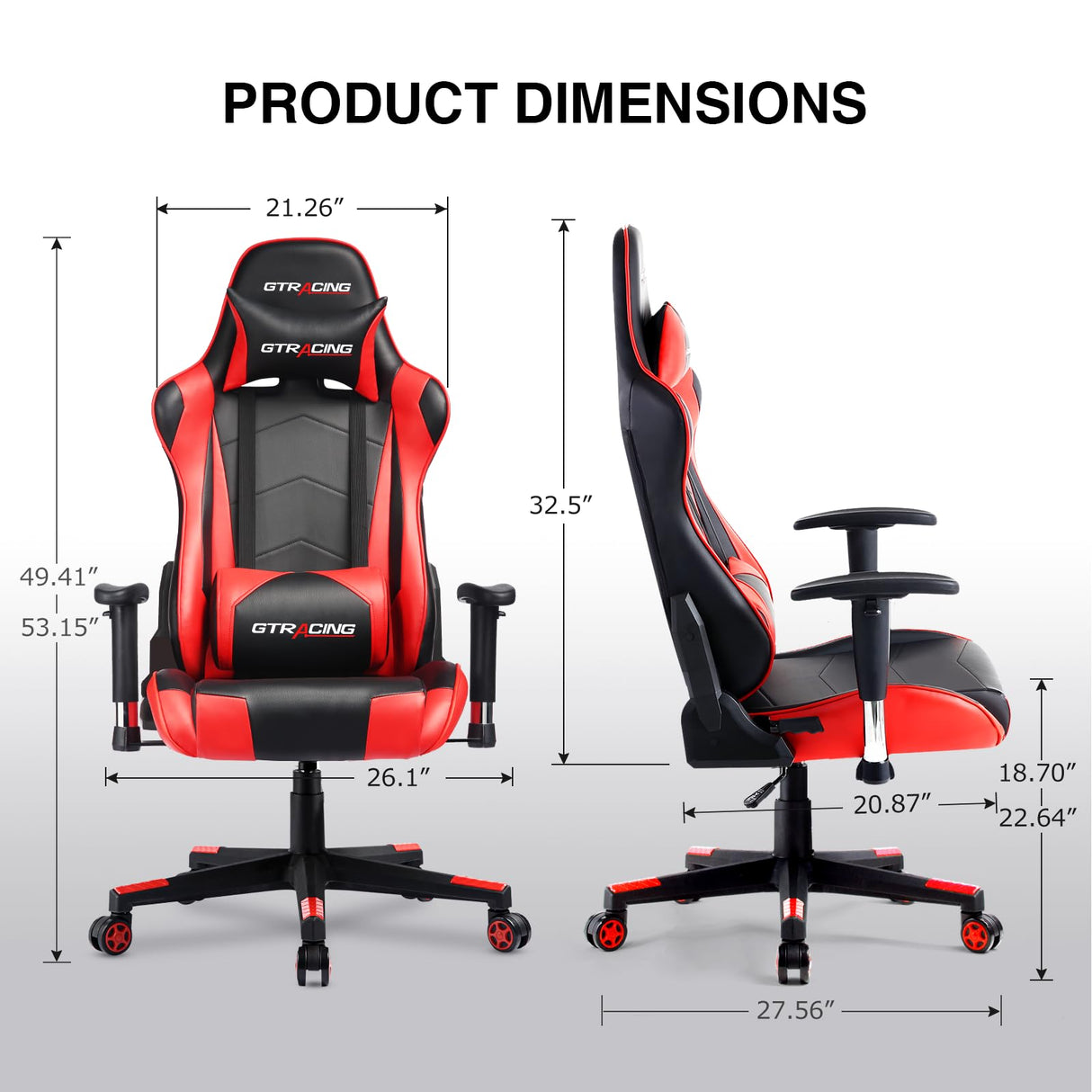 GTRACING Gaming Chair Racing Office Computer Ergonomic Video Game Chair Backrest and Seat Height Adjustable Swivel Recliner with Headrest and Lumbar Pillow Esports Chair (Red) GTRACING