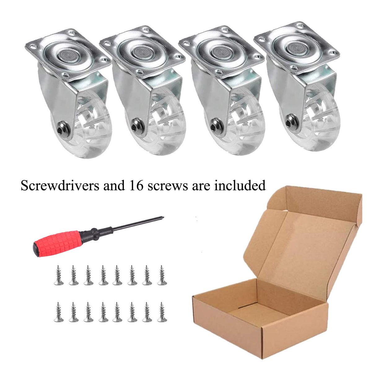 Swivel Casters Set of 4, 2 Inch Caster Wheels for Furniture, Crystal Clear Polyurethane Furniture Casters-Rolling Castors with 360 Degree Plate for Cabinet,Ottoman,Bench (500 Lbs,Screws Included) YAEMIKY