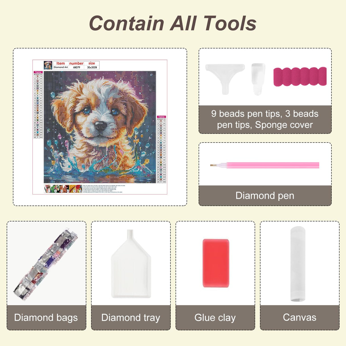 Anuver Dog Diamond Art Kits for Adults, 5D DIY Diamond Painting Kits for Beginners, Full Drill Diamond Painting Kits for Home Wall Decor, 12x12 Inch Anuver