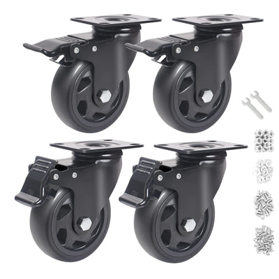 4 Inch Caster Wheels 2000lbs,Casters Set of 4,Heavy Duty Plate Casters with Double Ball Bearings,YAEMIKY Premium Polyurethane Swivel Caster Wheels for Cart,Furniture,Workbench(16pcs Screws Included)