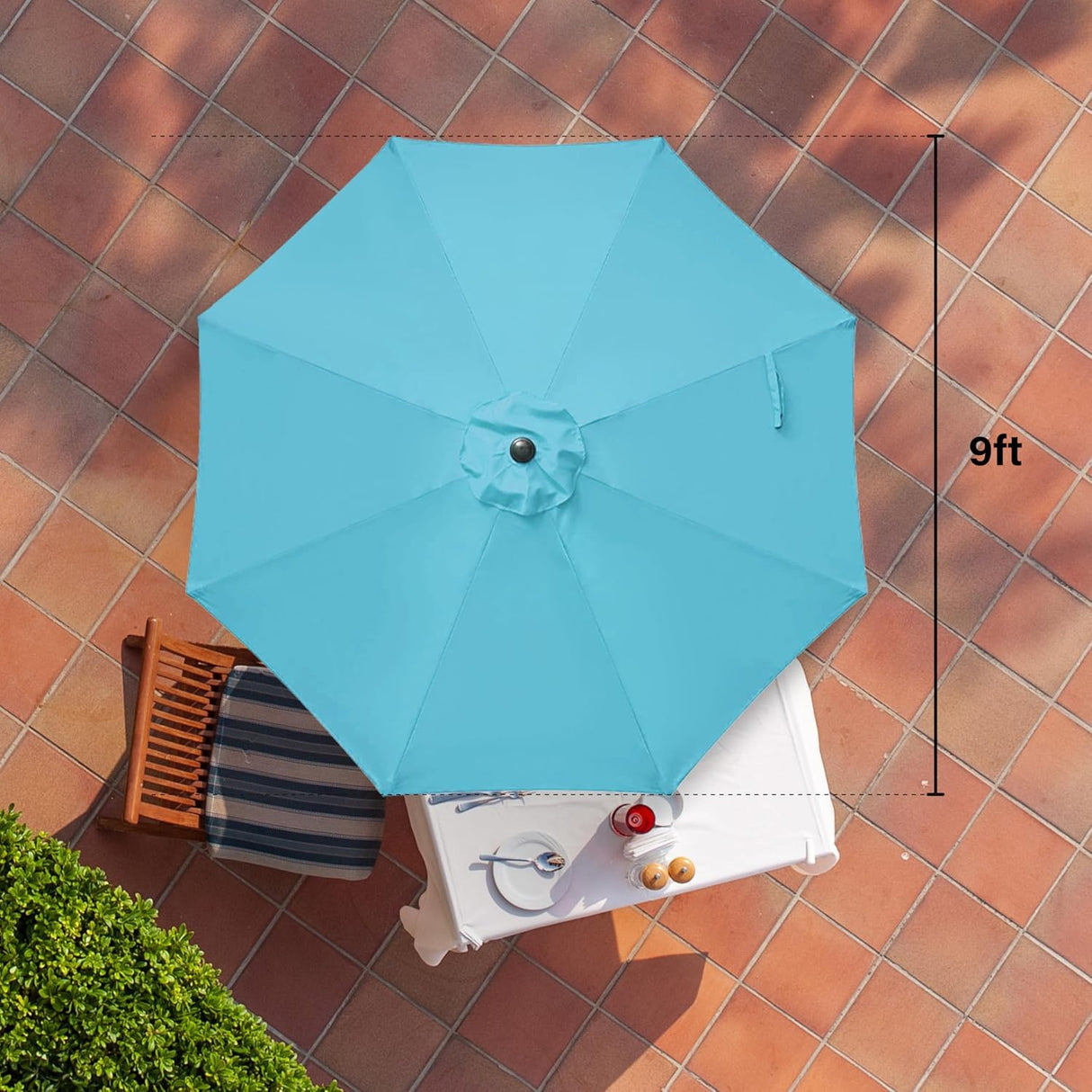 HealSmart 9' Outdoor Patio Umbrella, Market Table Umbrella with 8 Sturdy Ribs, Push Button Tilt and Crank for Garden, Yard, Pool, Turquoise HealSmart