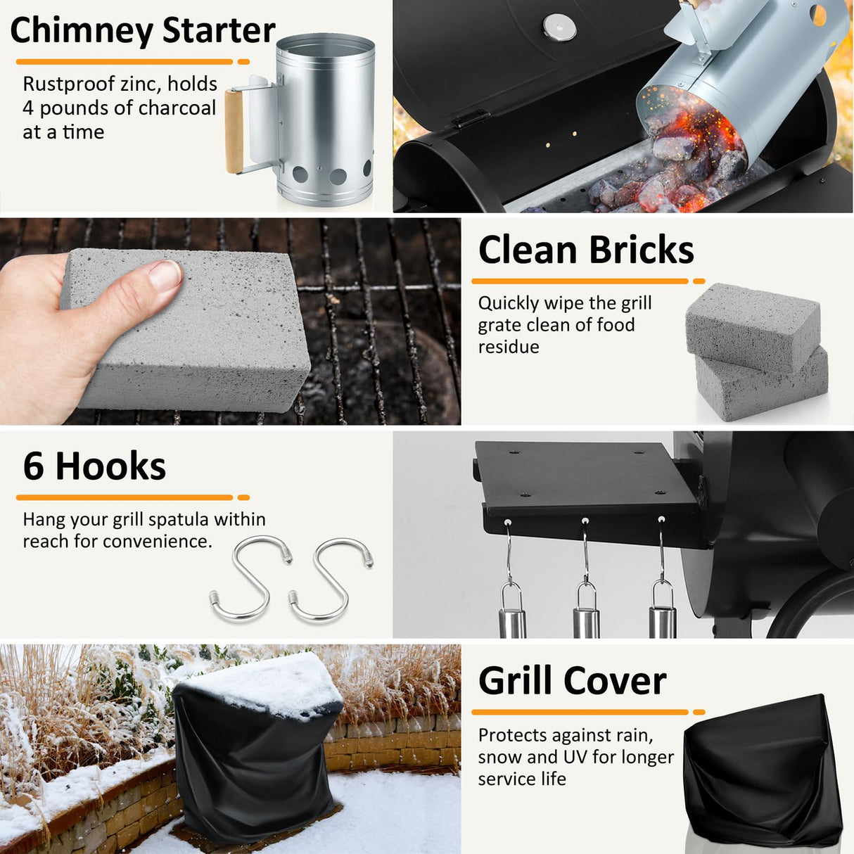 445 Square Inches Charcoal Grill with Offset Smoker, Leonyo Large Barrel Charcoal Grills with Smoker Cover, Chimney Starter for Outdoor BBQ Camping, Black Leonyo