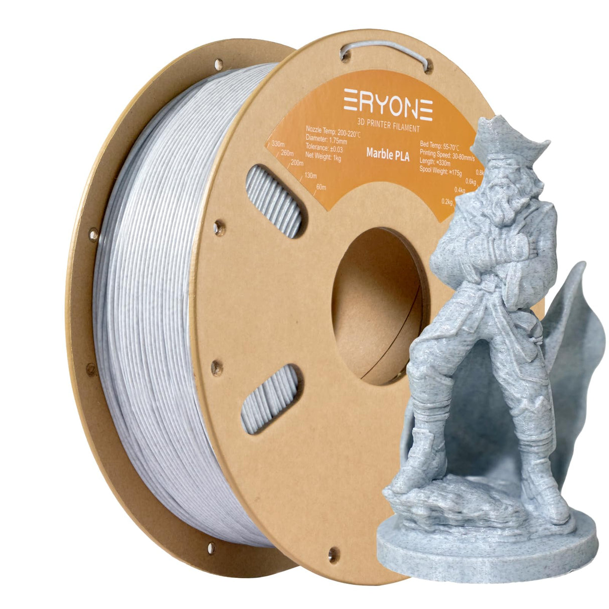 ERYONE Marble PLA Filament 3D Printer Filament 1.75mm +/- 0.03mm Fits for Most FDM 3D Printers, 1KG Cardboard Spool(2.2LBS), Marble ERYONE